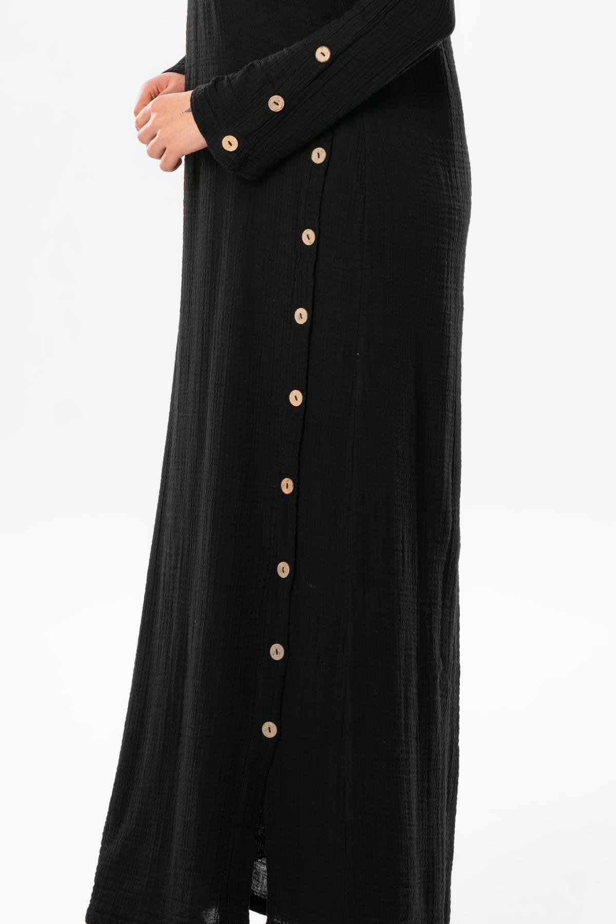 Long Sleeve Izel Long Summer Muslin Dress Black