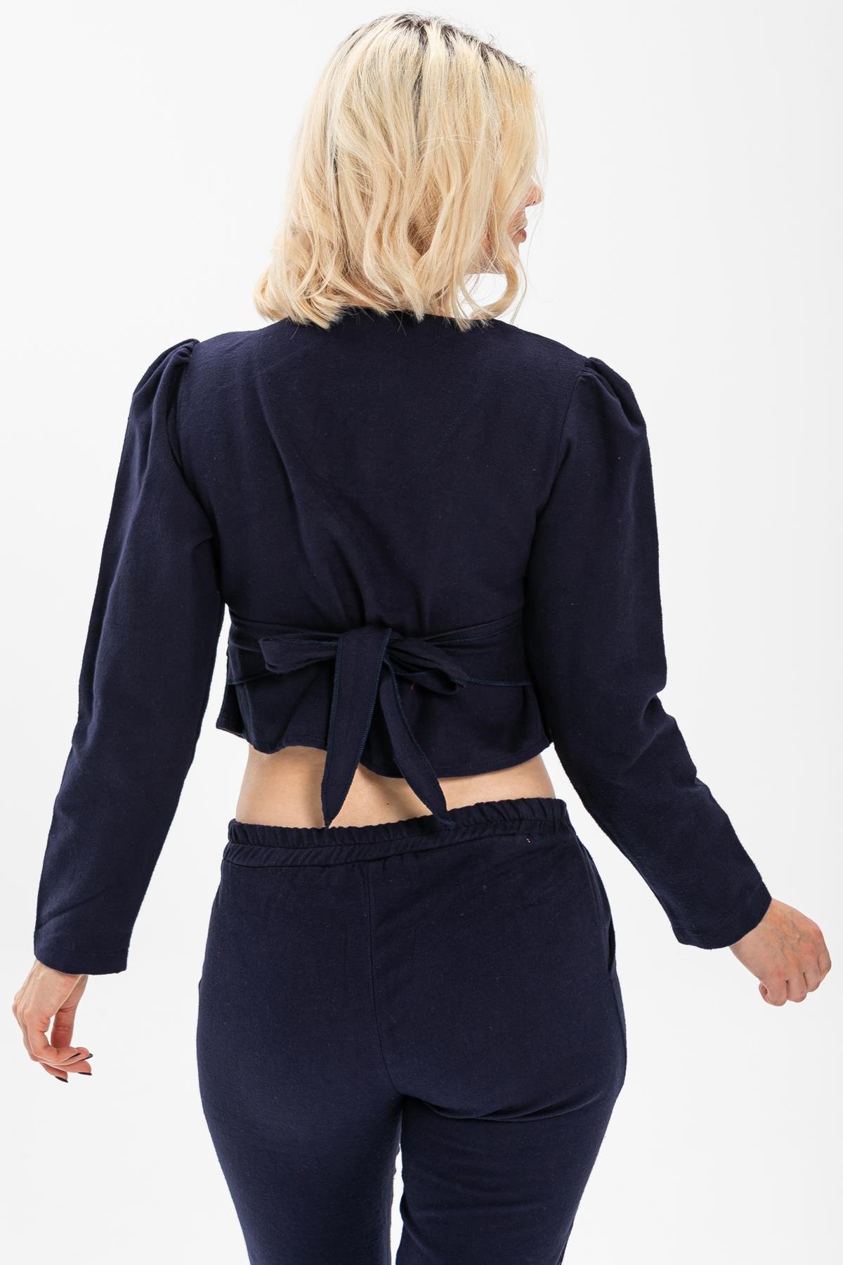 Uzun Kol Kruvaze Pazen Bluz Lacivert Lcvt