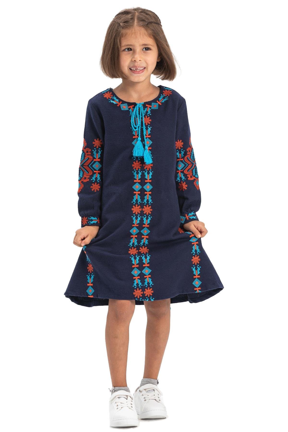 Uzun Kol Mahur Çocuk Pazen Sonbahar ve Kışlık Elbise Lacivert Lcvt