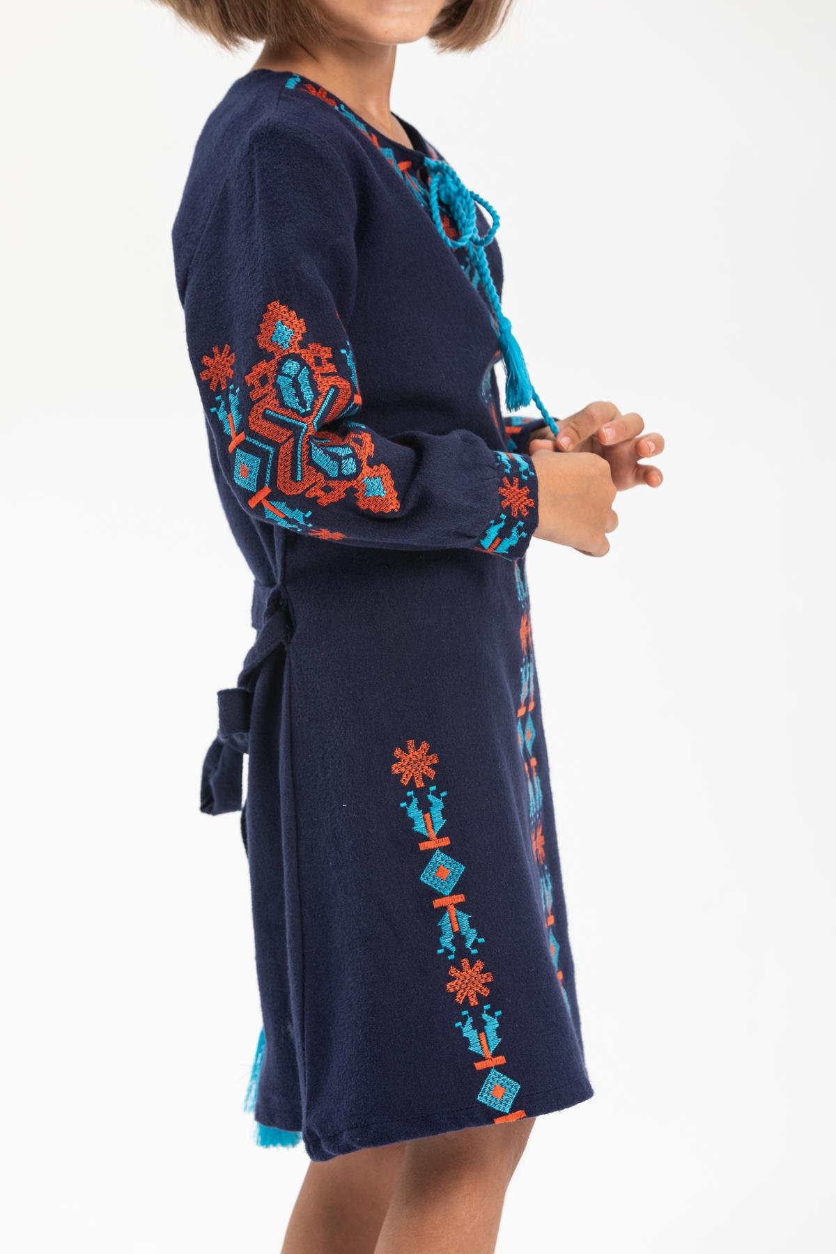 Uzun Kol Mahur Çocuk Pazen Sonbahar ve Kışlık Elbise Lacivert Lcvt