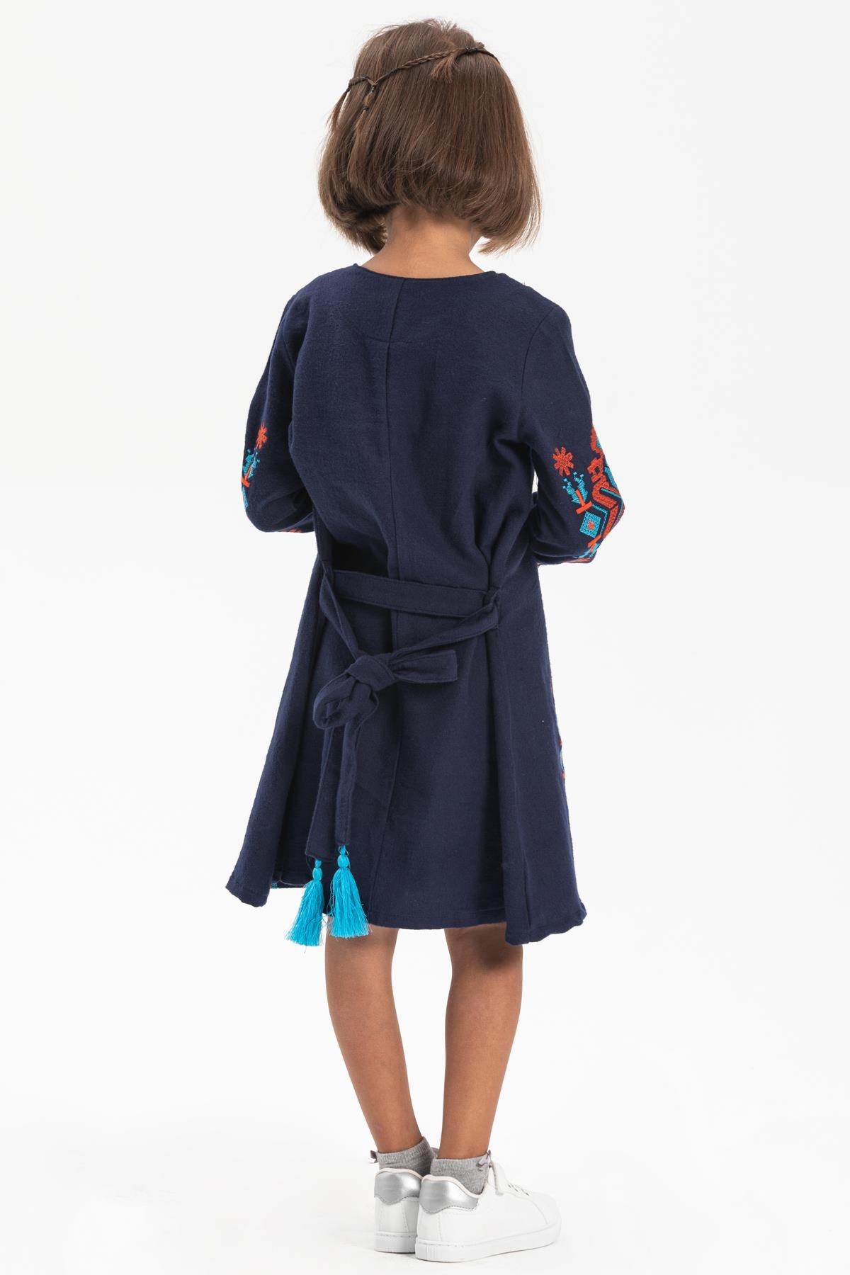 Uzun Kol Mahur Çocuk Pazen Sonbahar ve Kışlık Elbise Lacivert Lcvt