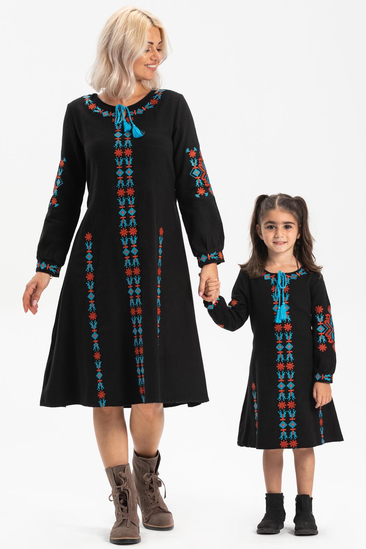 Uzun Kol Mahur Pazen Kısa Sonbahar ve Kışlık Elbise Siyah Syh