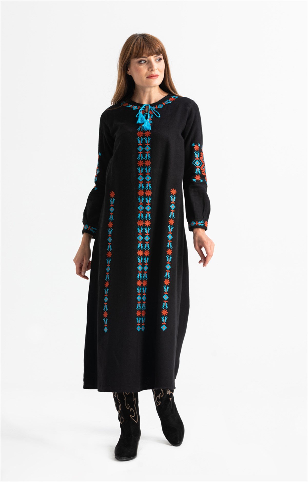 Uzun Kol Mahur Pazen Uzun Elbise Siyah Syh