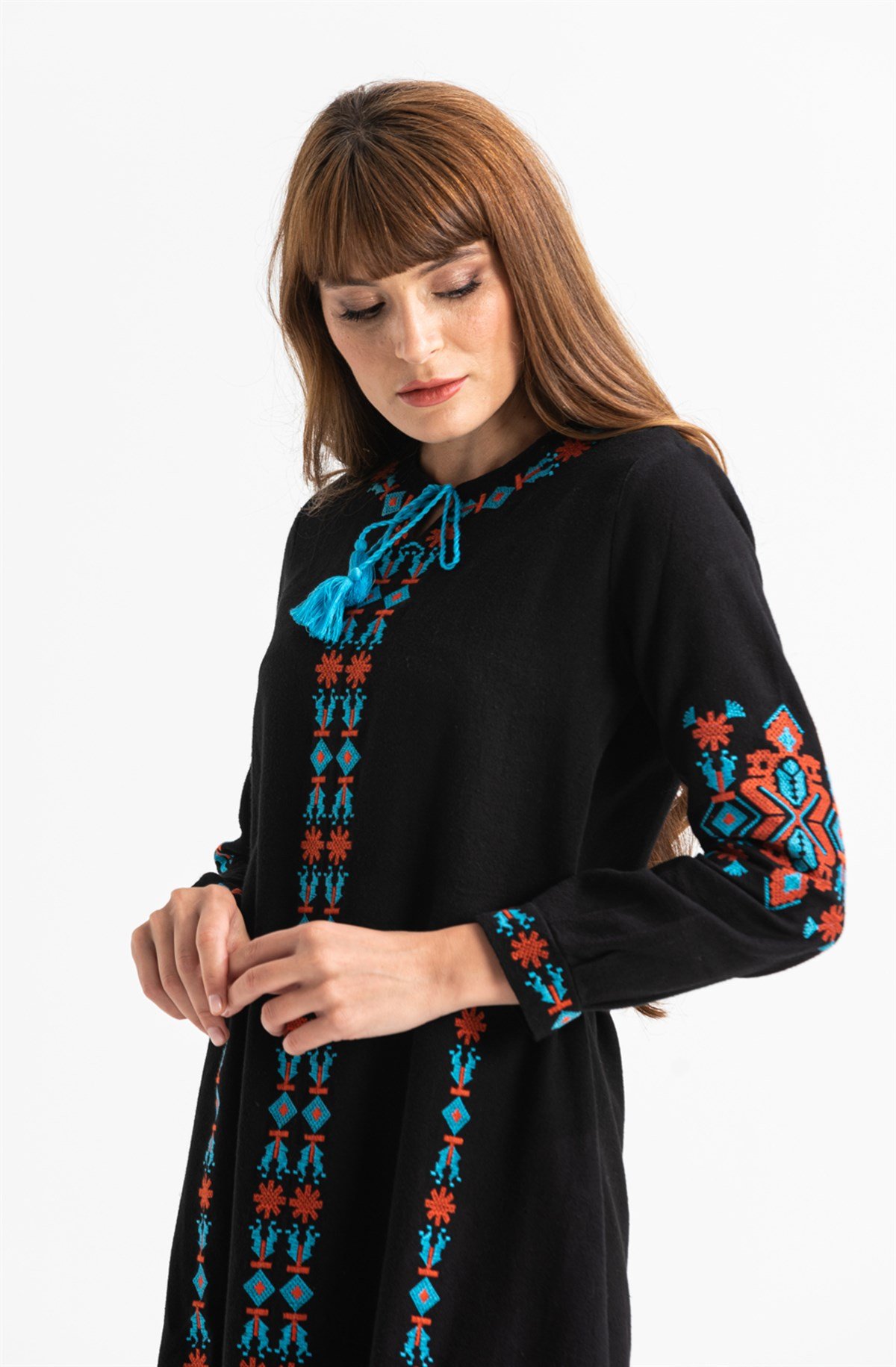 Uzun Kol Mahur Pazen Uzun Elbise Siyah Syh