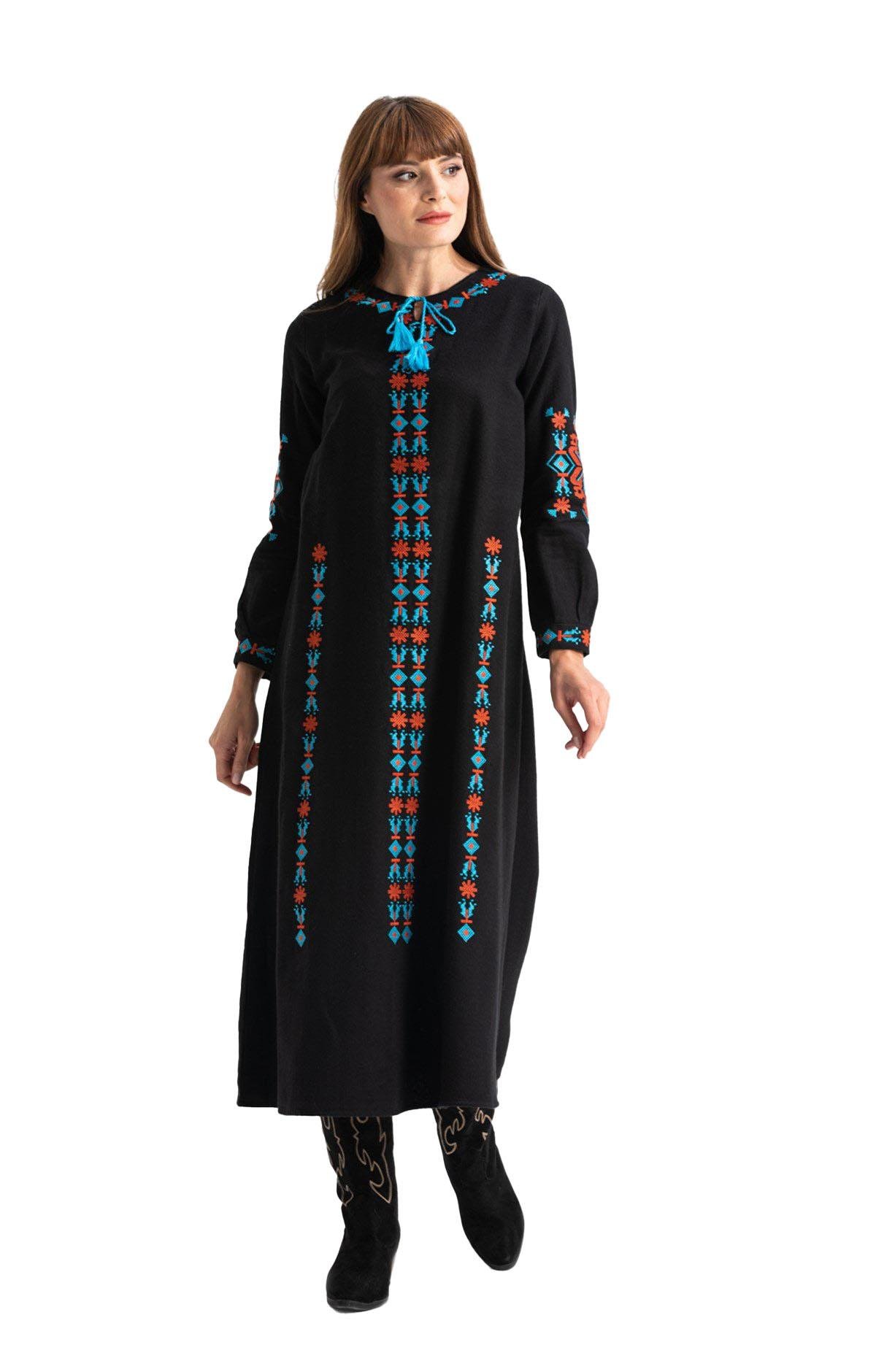 Uzun Kol Mahur Pazen Uzun Sonbahar ve Kışlık Elbise Siyah Syh