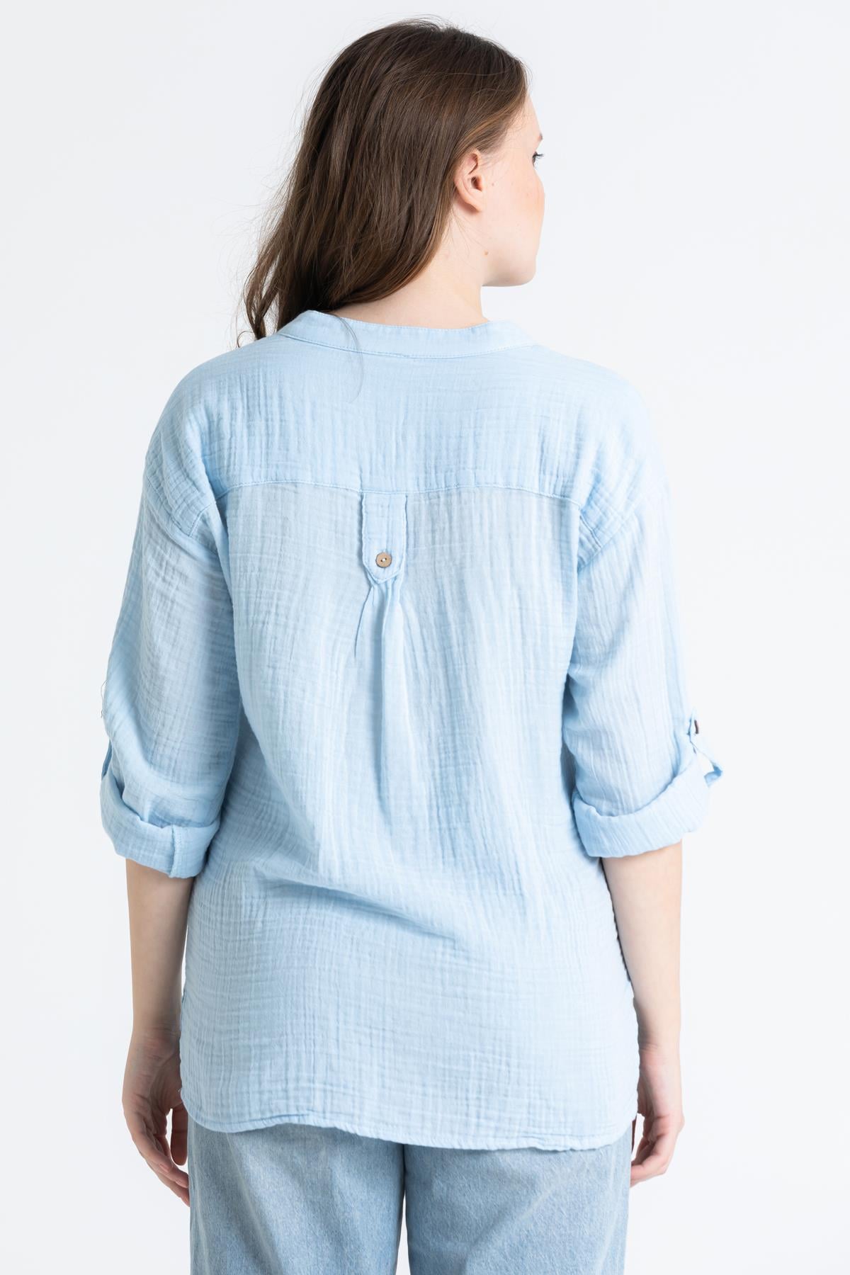 Long Sleeve Muslin Asu Blouse Ice Blue