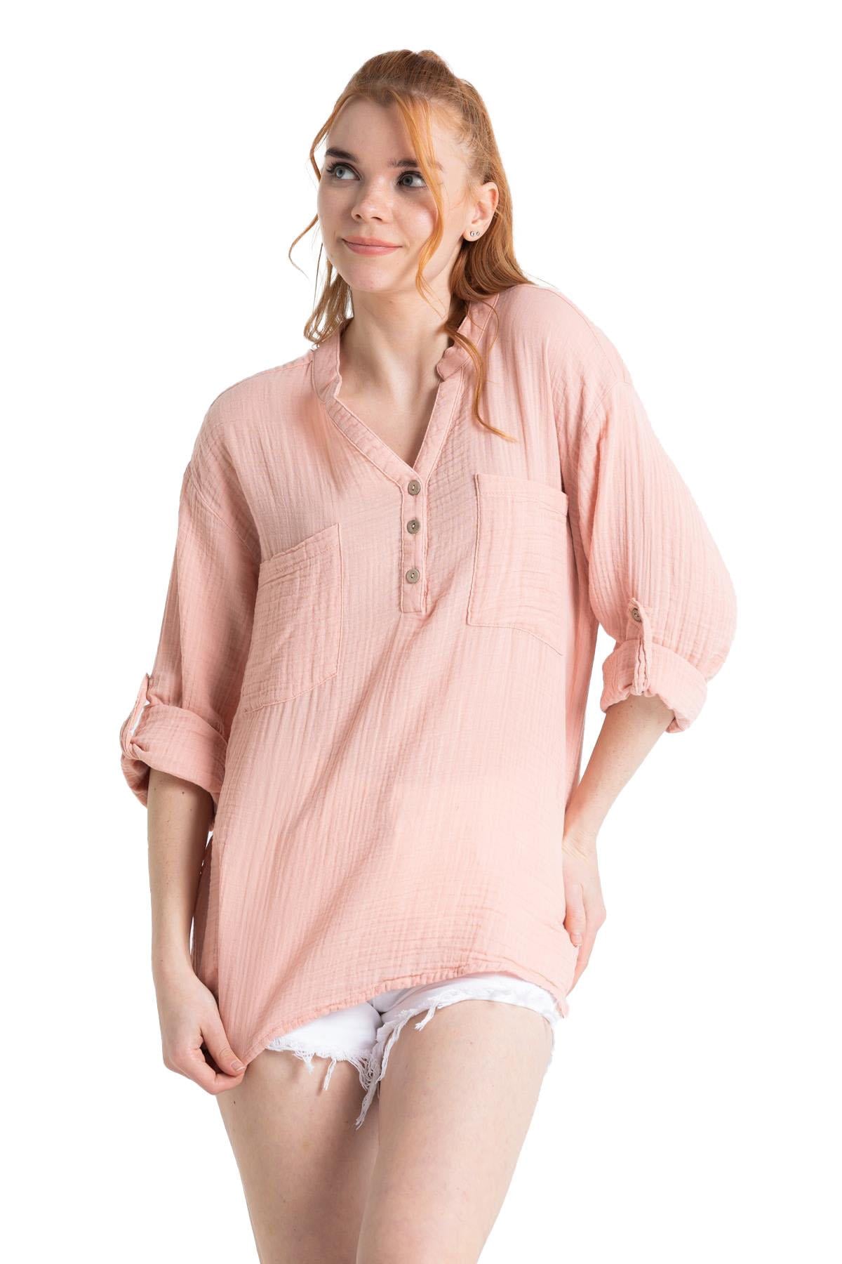 Long Sleeve Muslin Asu Blouse Pudra