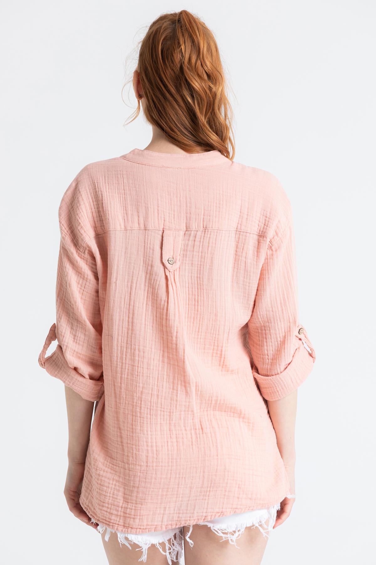 Long Sleeve Muslin Asu Blouse Pudra