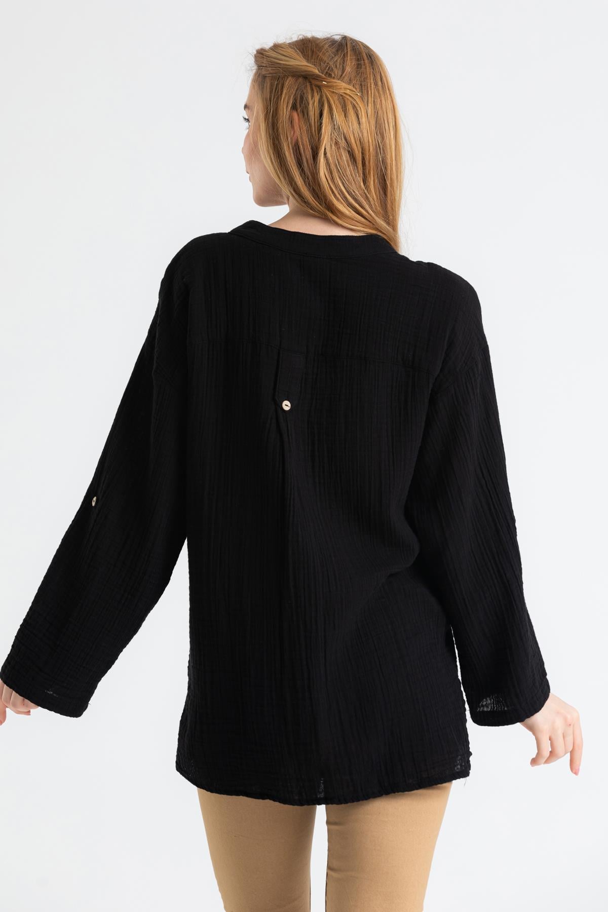 Long Sleeve Muslin Asu Blouse Black