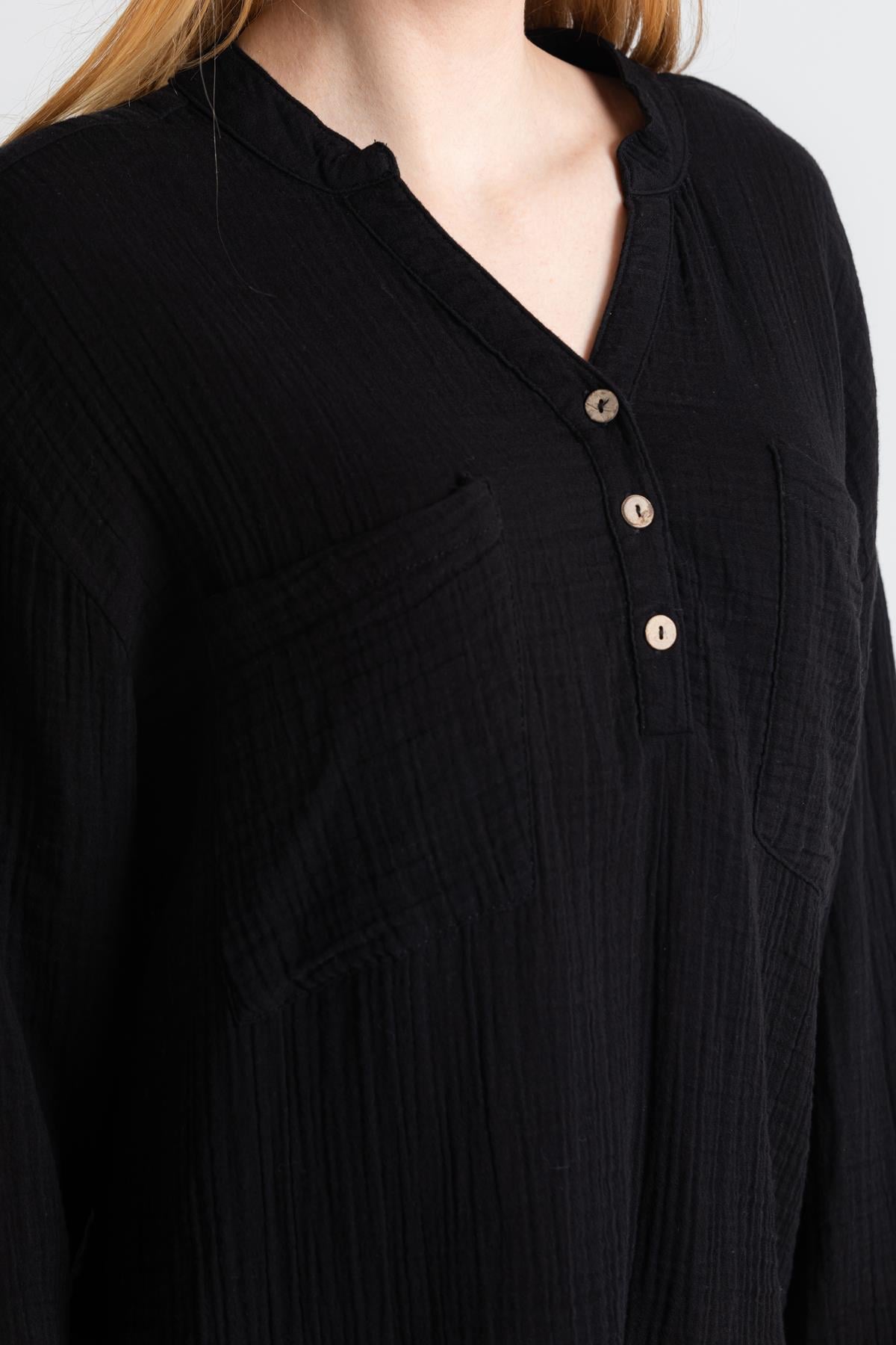 Long Sleeve Muslin Asu Blouse Black