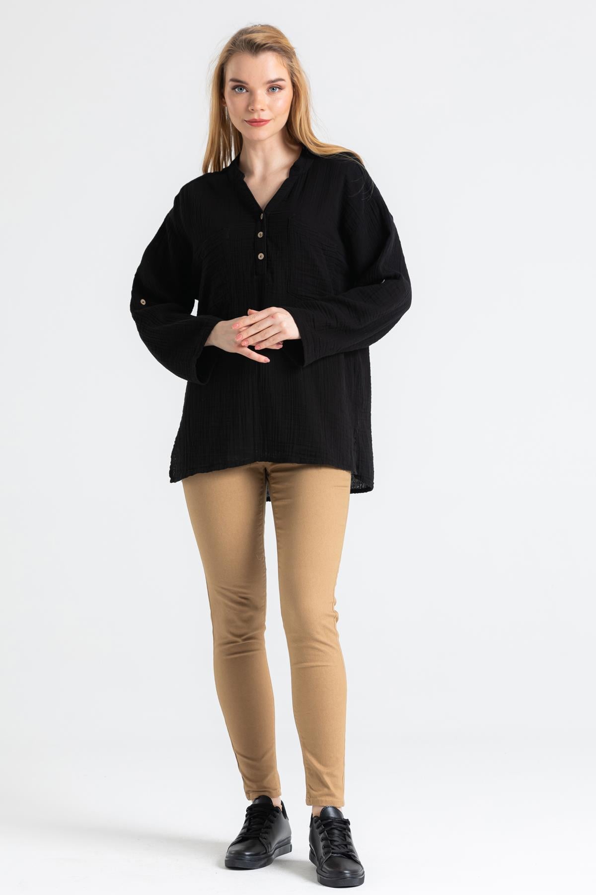 Long Sleeve Muslin Asu Blouse Black