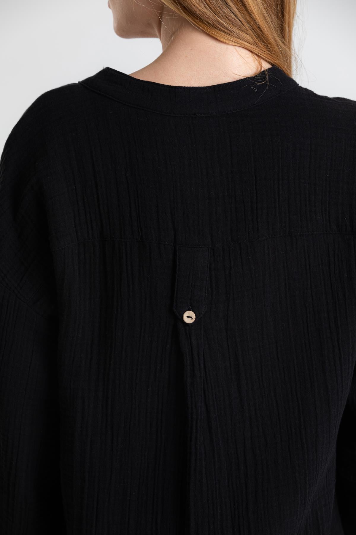 Long Sleeve Muslin Asu Blouse Black