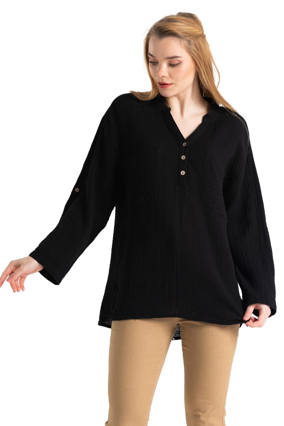 Long Sleeve Muslin Asu Blouse Black
