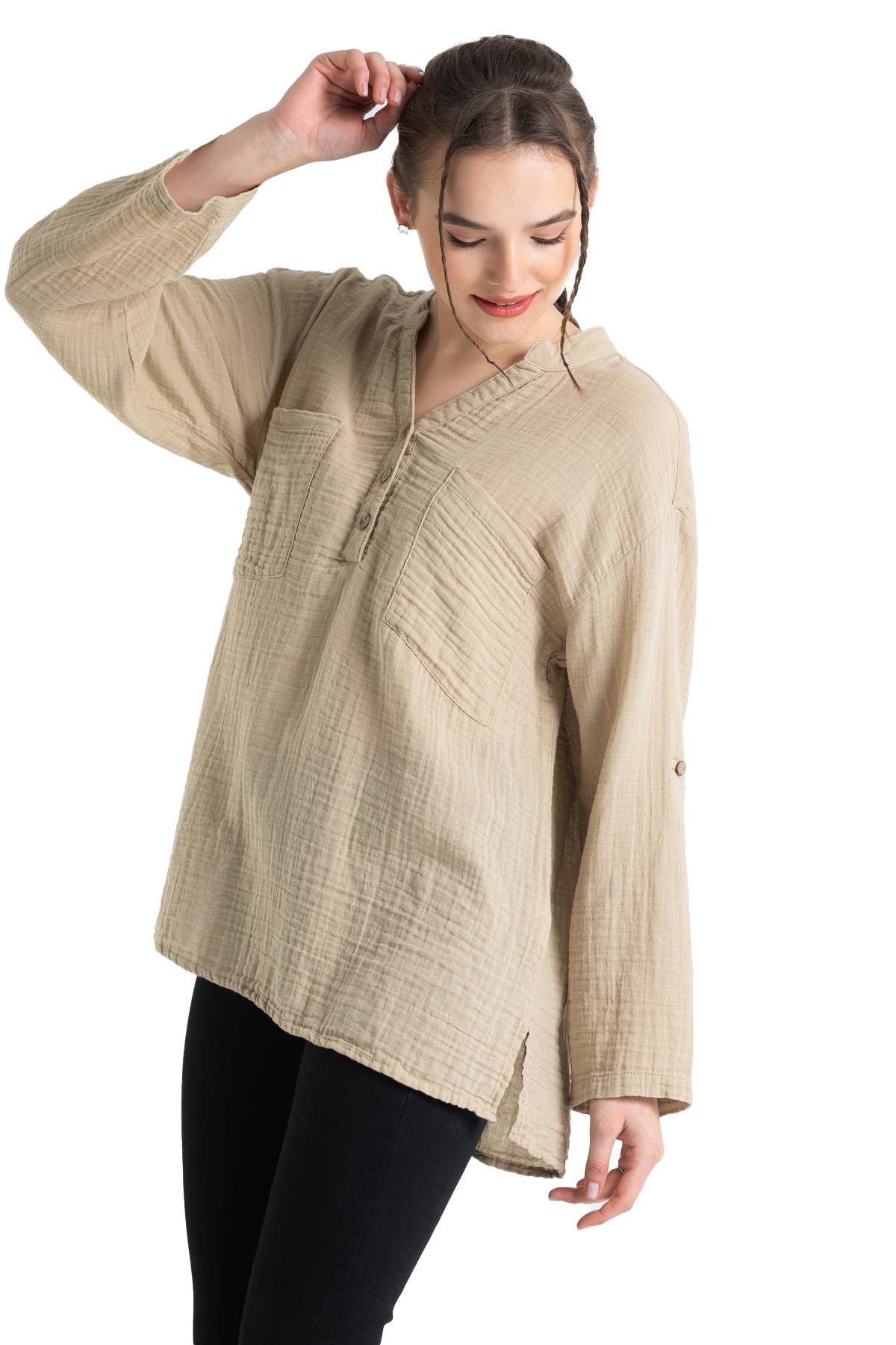 Uzun Kol Müslin Asu Bluz Vizon Vzn