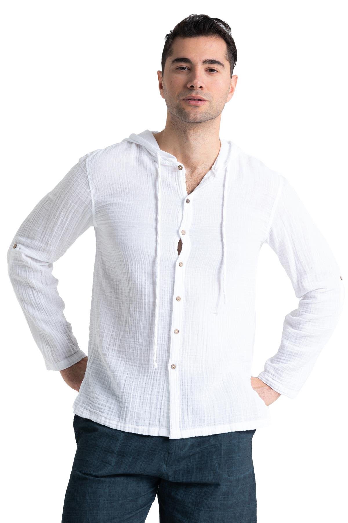 Uzun Kol Müslin Erkek Kapüşonlu Sweatshirt Beyaz Byz