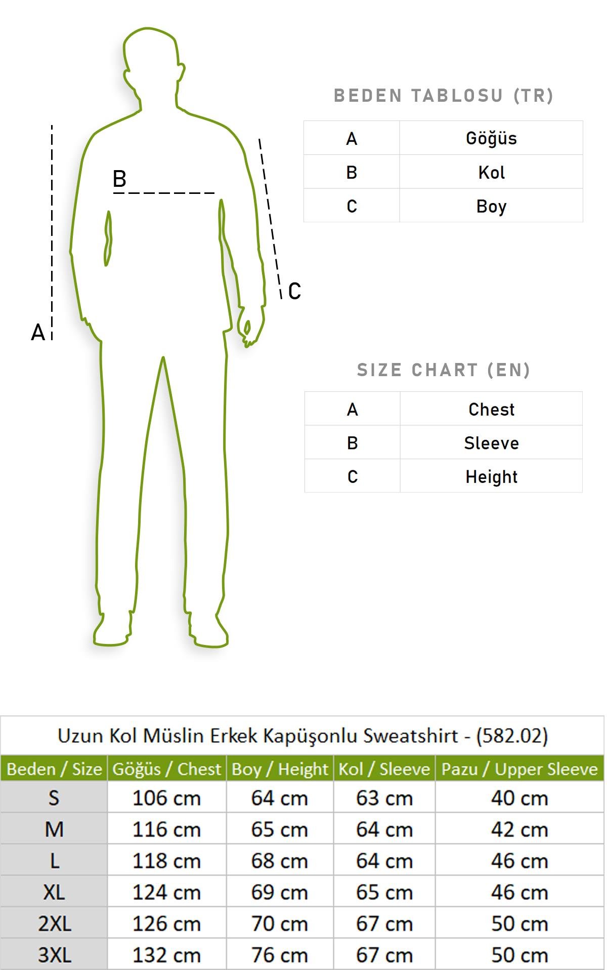 Uzun Kol Müslin Erkek Kapüşonlu Sweatshirt Siyah Syh