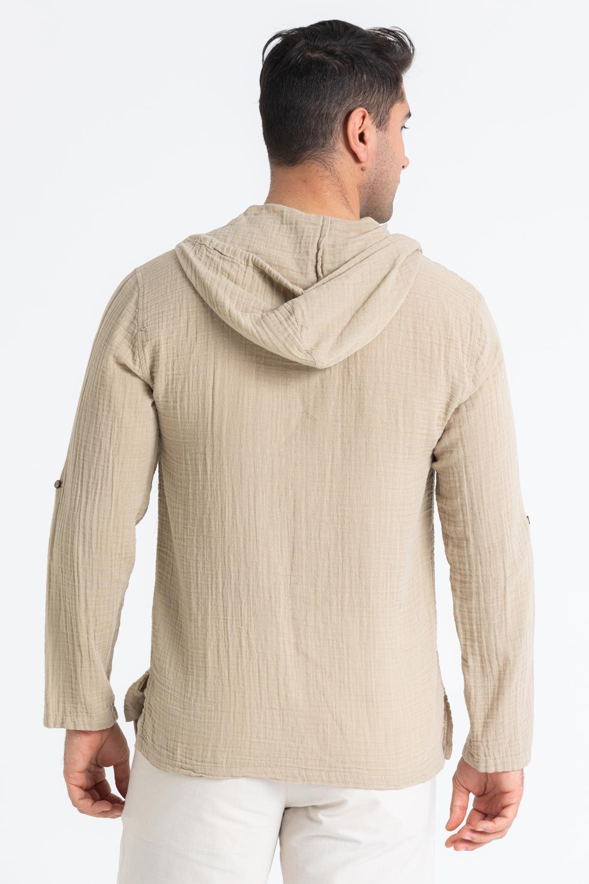 Uzun Kol Müslin Erkek Kapüşonlu Sweatshirt Vizon Vzn