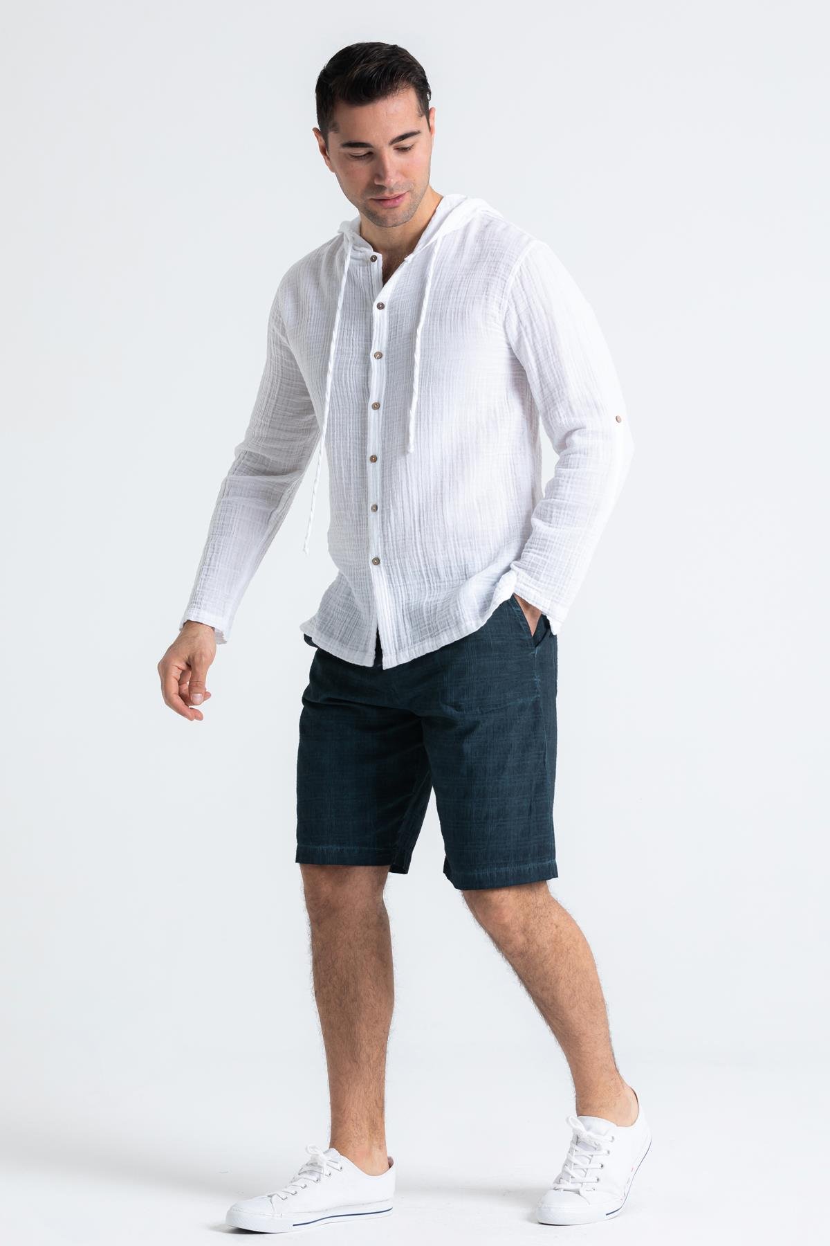 Uzun Kol Müslin Erkek Kapüşonlu Sweatshirt Beyaz Byz