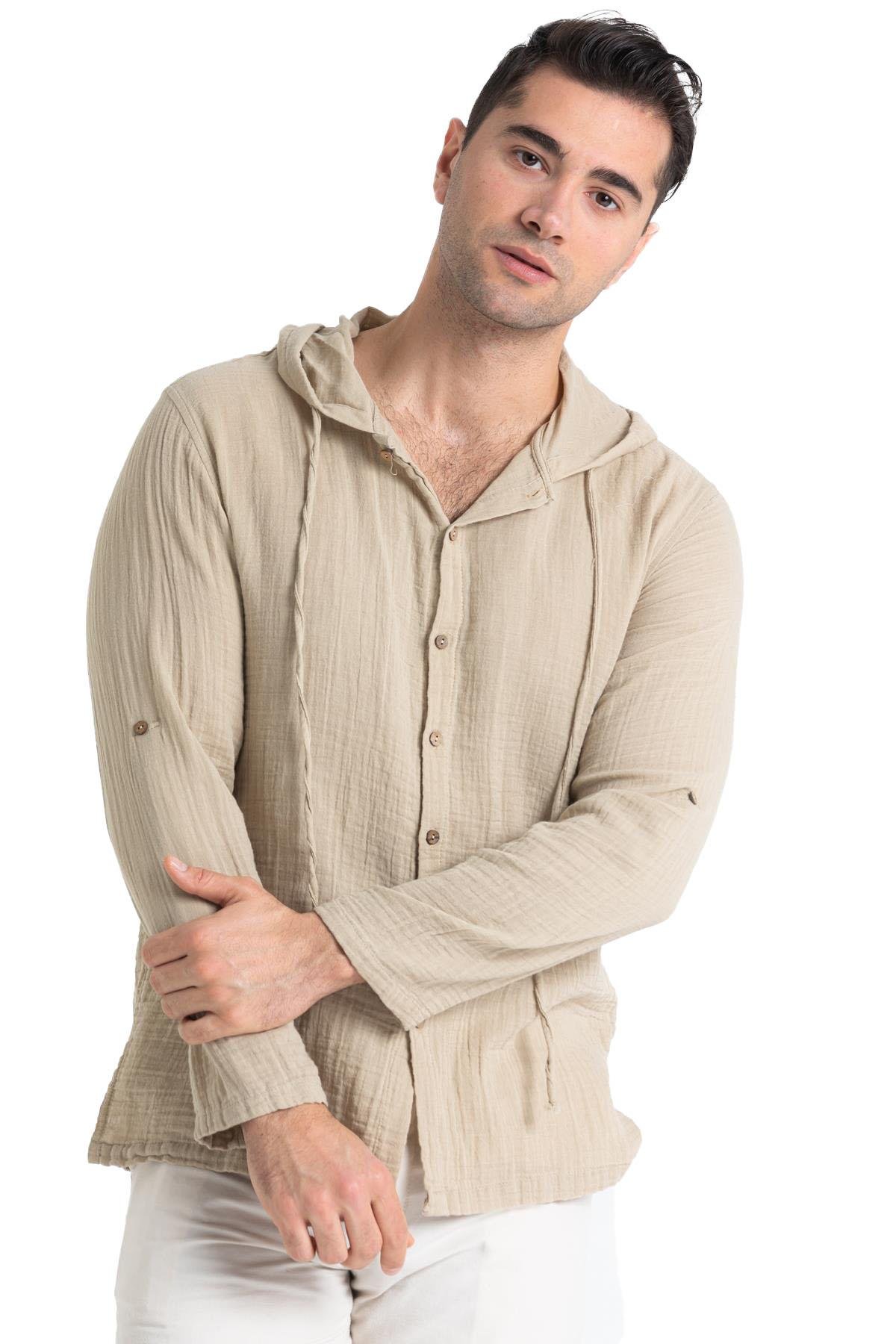 Uzun Kol Müslin Erkek Kapüşonlu Sweatshirt Vizon Vzn