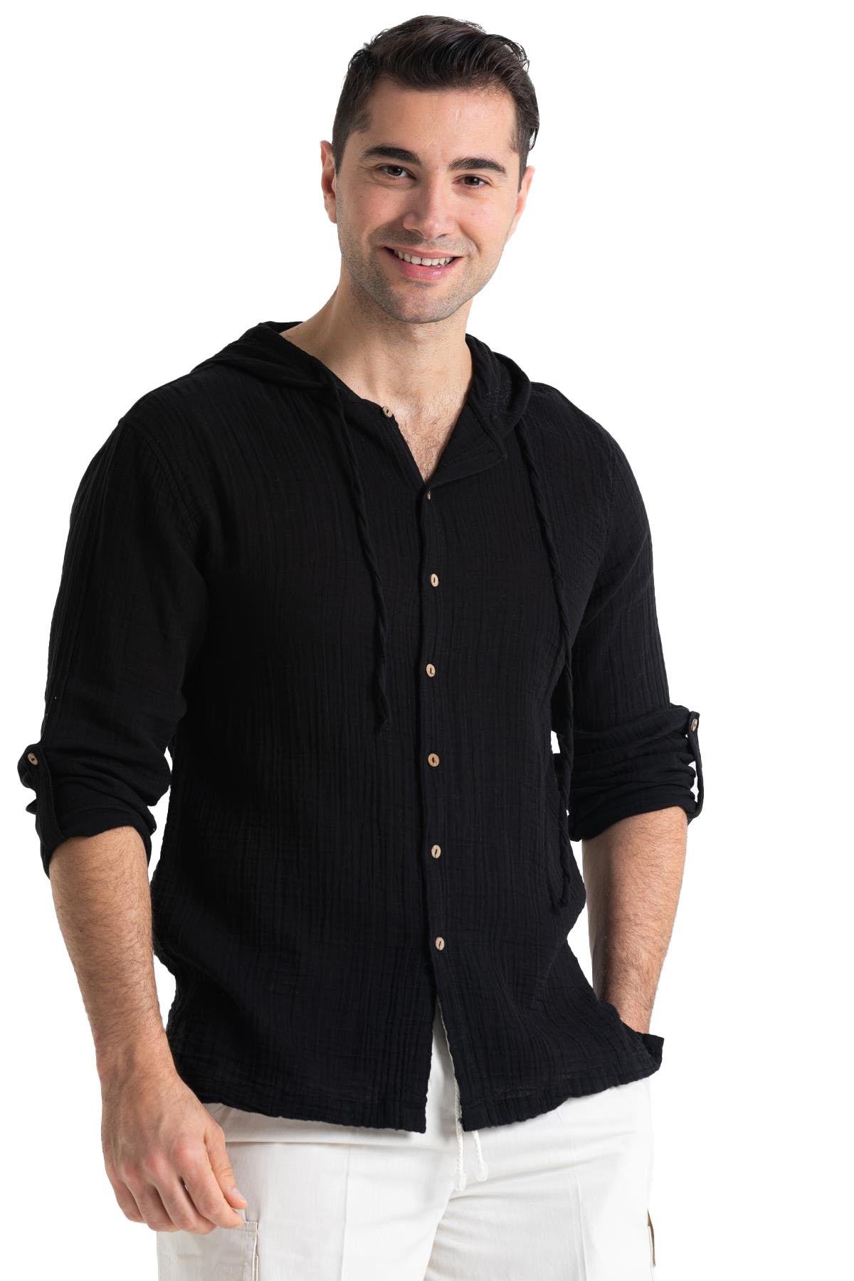 Uzun Kol Müslin Erkek Kapüşonlu Sweatshirt Siyah Syh