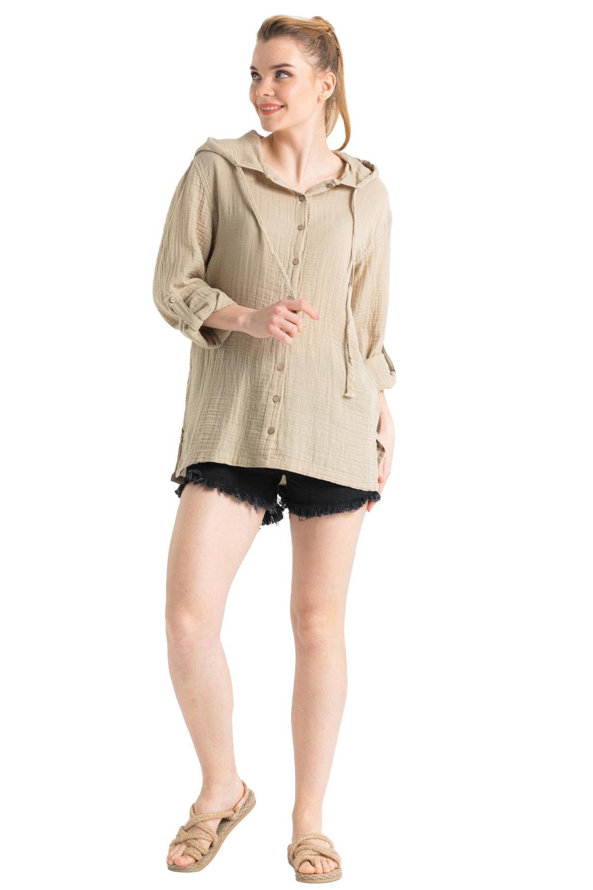 Uzun Kol Müslin Kapüşonlu Sweatshirt Vizon Vzn