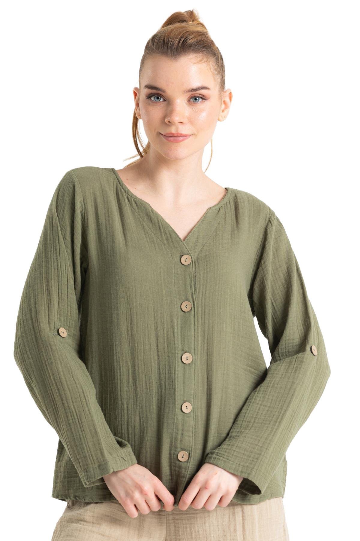 Uzun Kol Müslin Sedef Gömlek Haki Hk