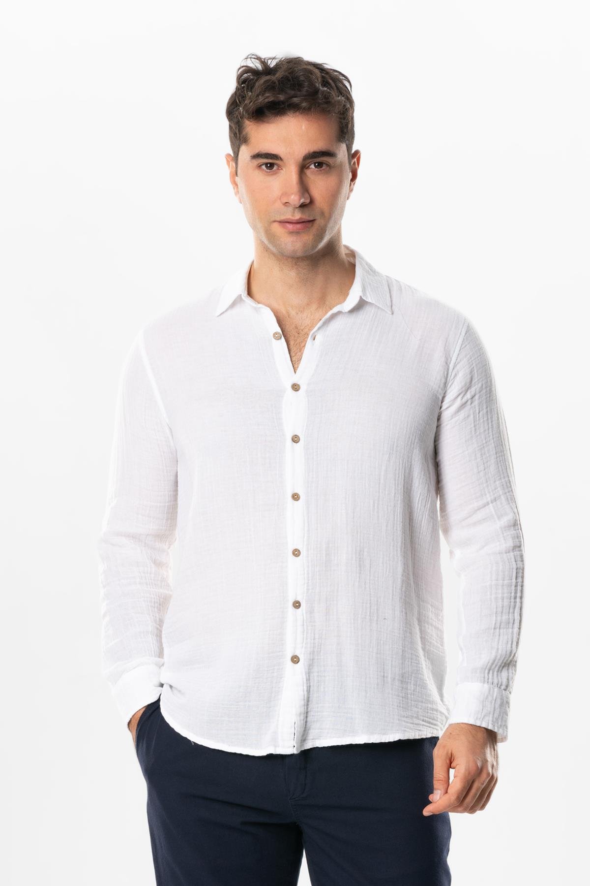 Long Sleeve Muslin Summer Men's Shirt White