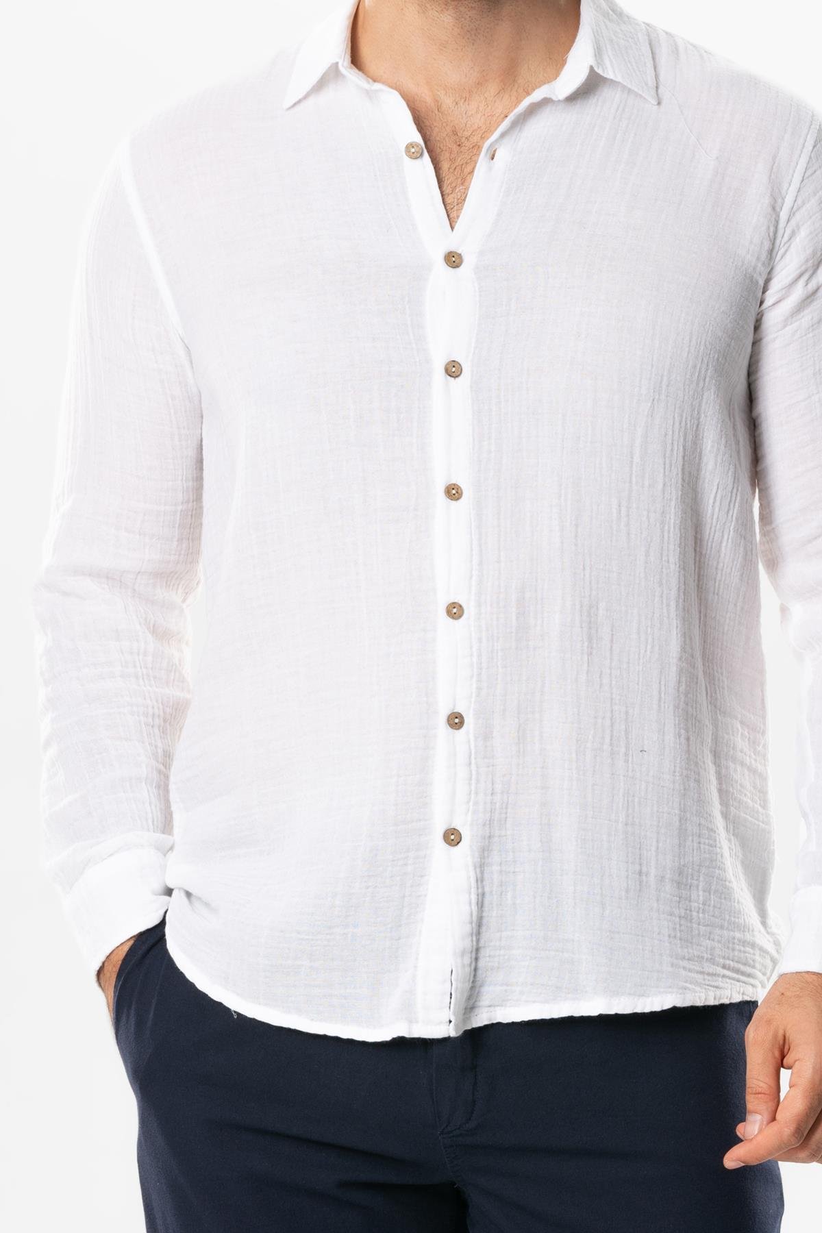 Long Sleeve Muslin Summer Men's Shirt White