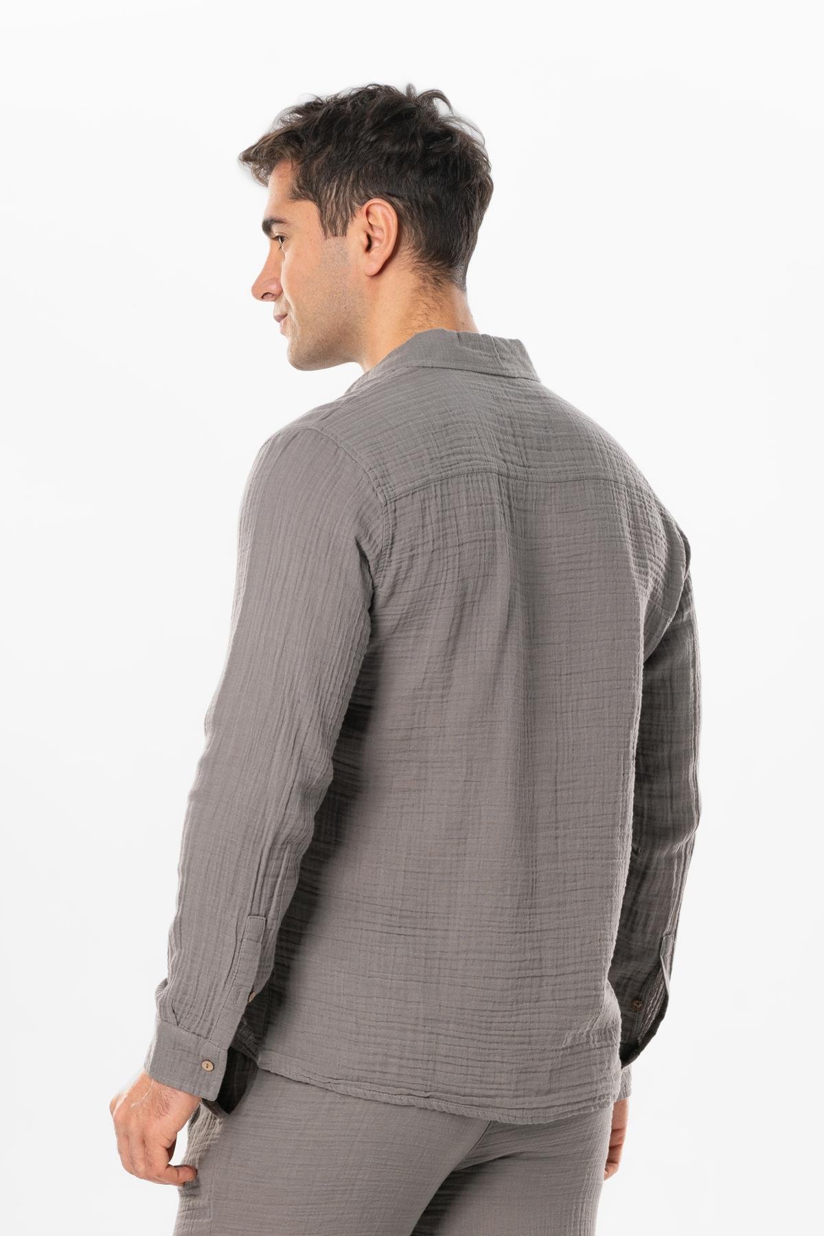 Long Sleeve Muslin Summer Men's Shirt Gray 