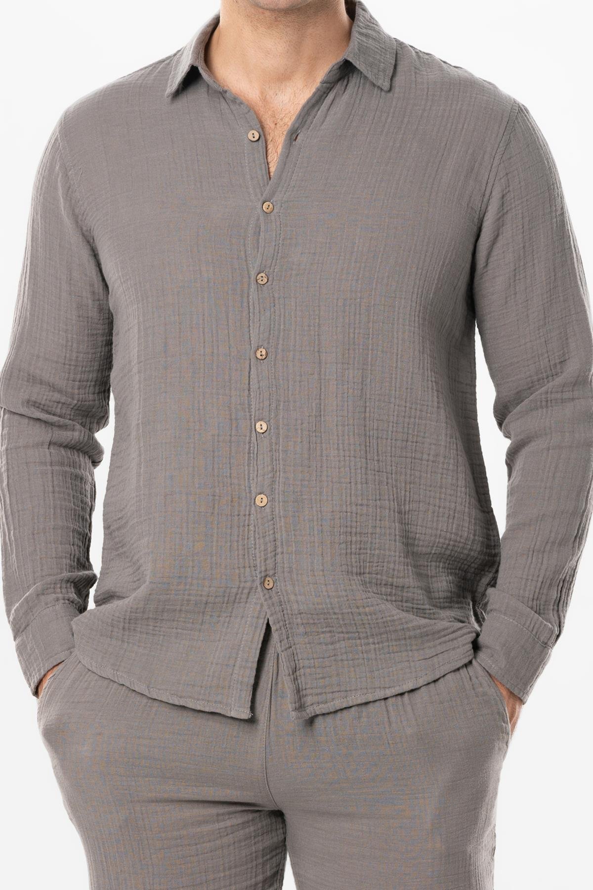 Long Sleeve Muslin Summer Men's Shirt Gray 
