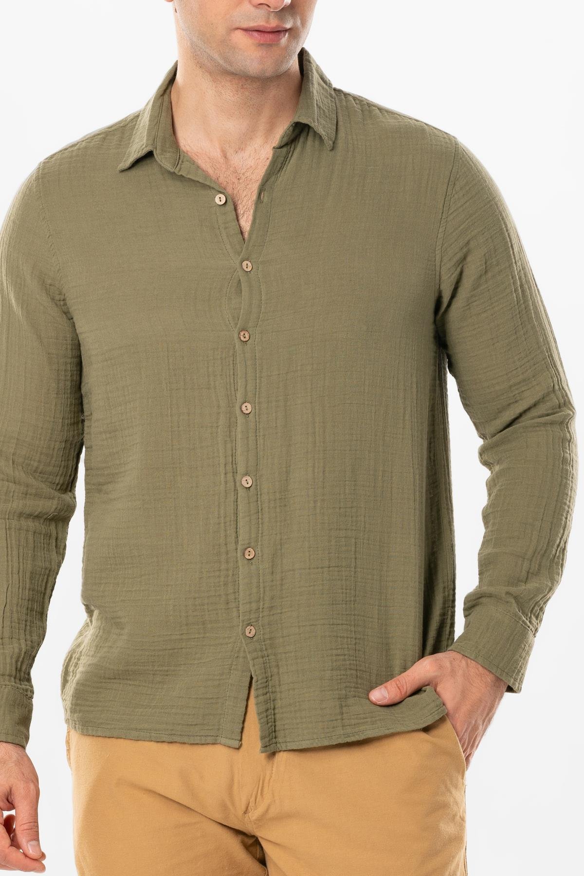 Long Sleeve Muslin Summer Men's Shirt Khaki