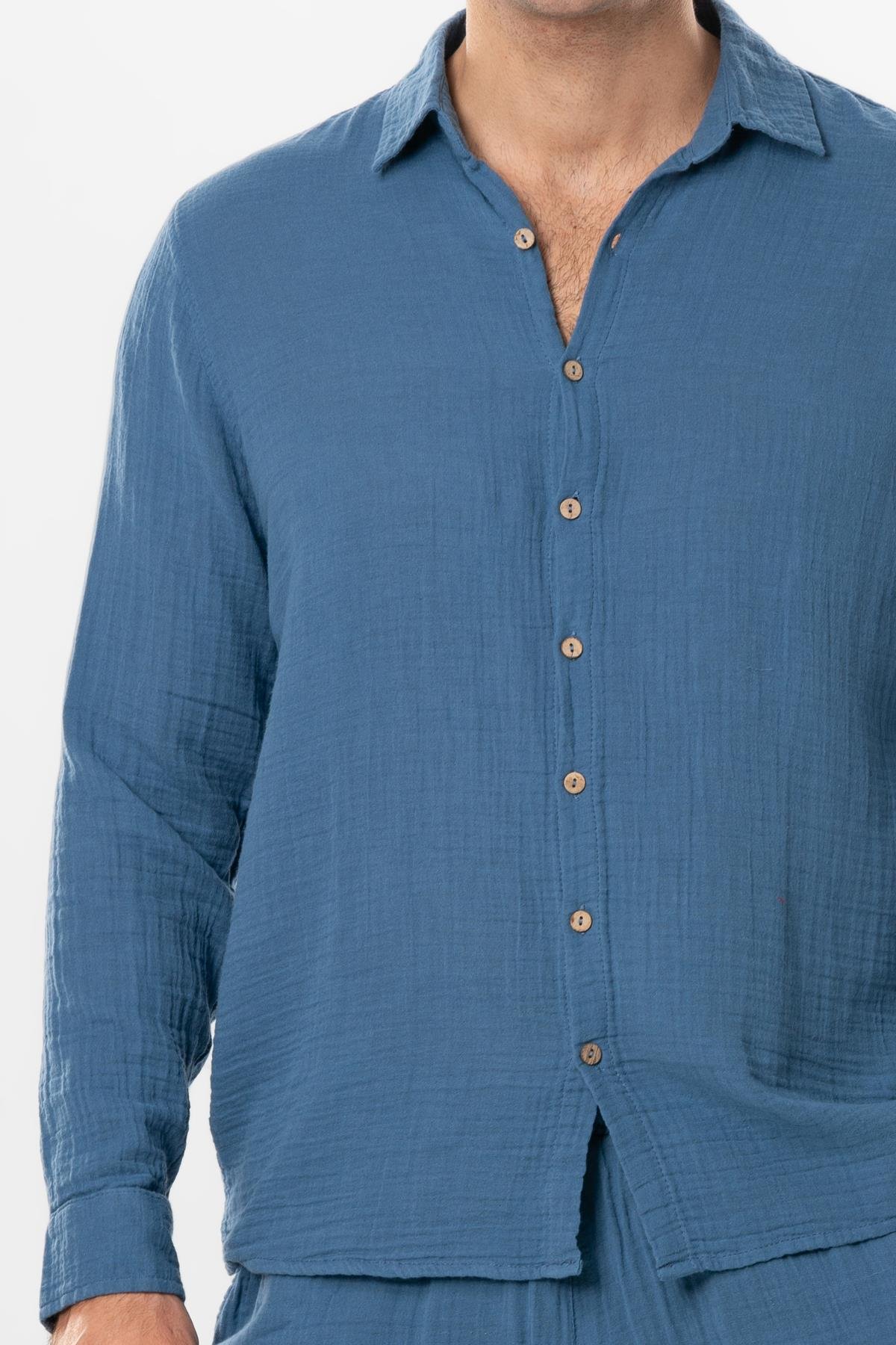 Long Sleeve Muslin Summer Men's Shirt Indigo