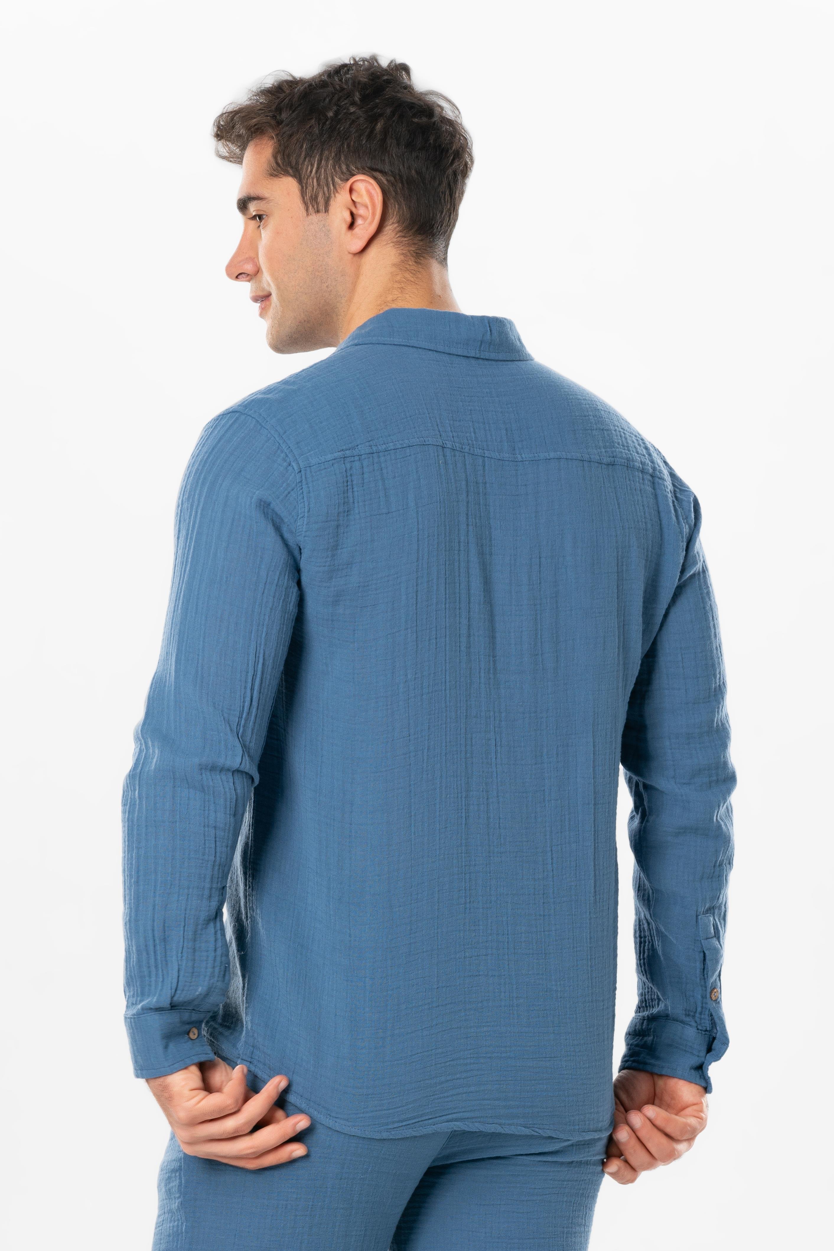 Long Sleeve Muslin Summer Men's Shirt Indigo