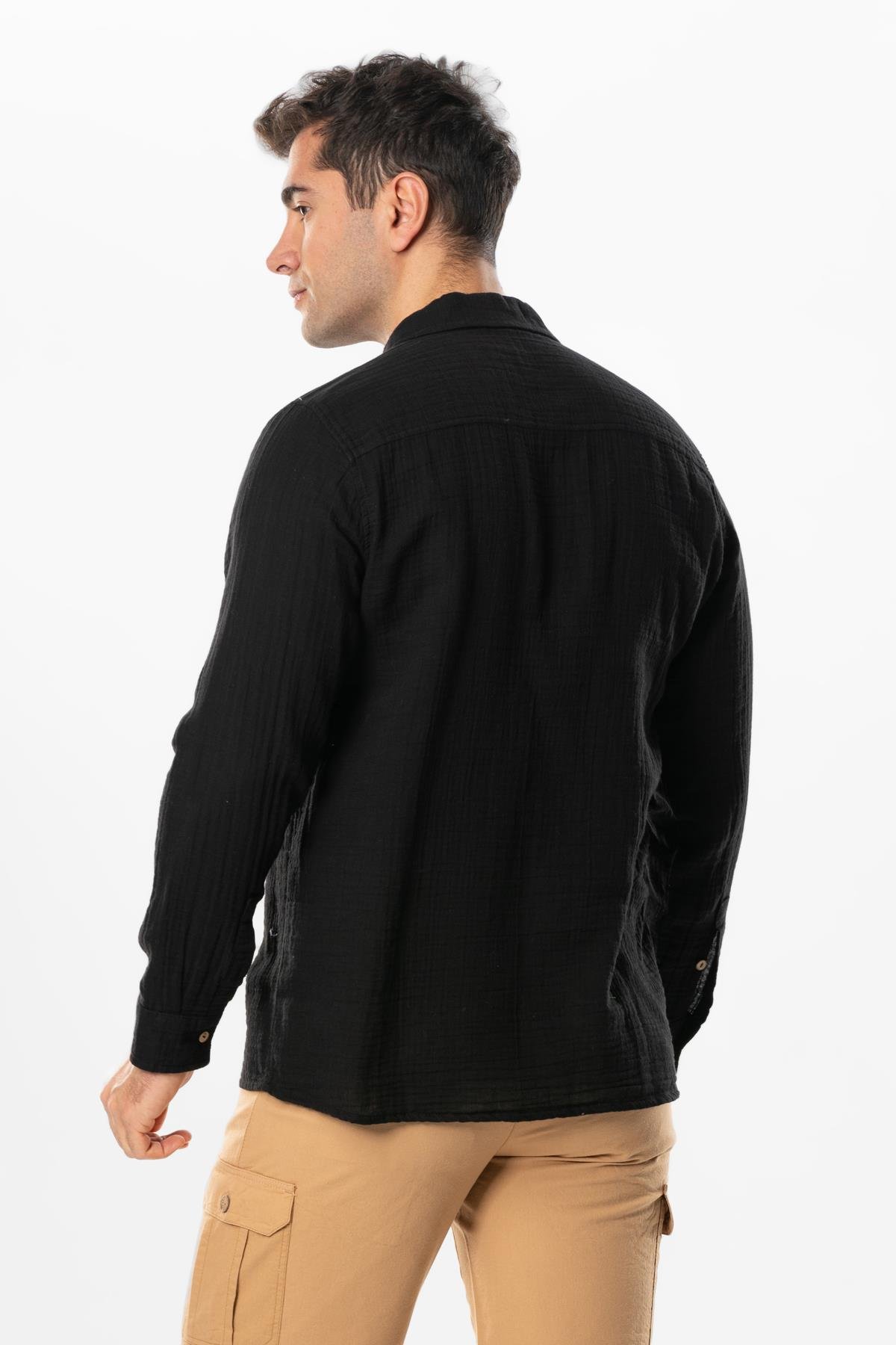 Long Sleeve Muslin Summer Men's Shirt Black