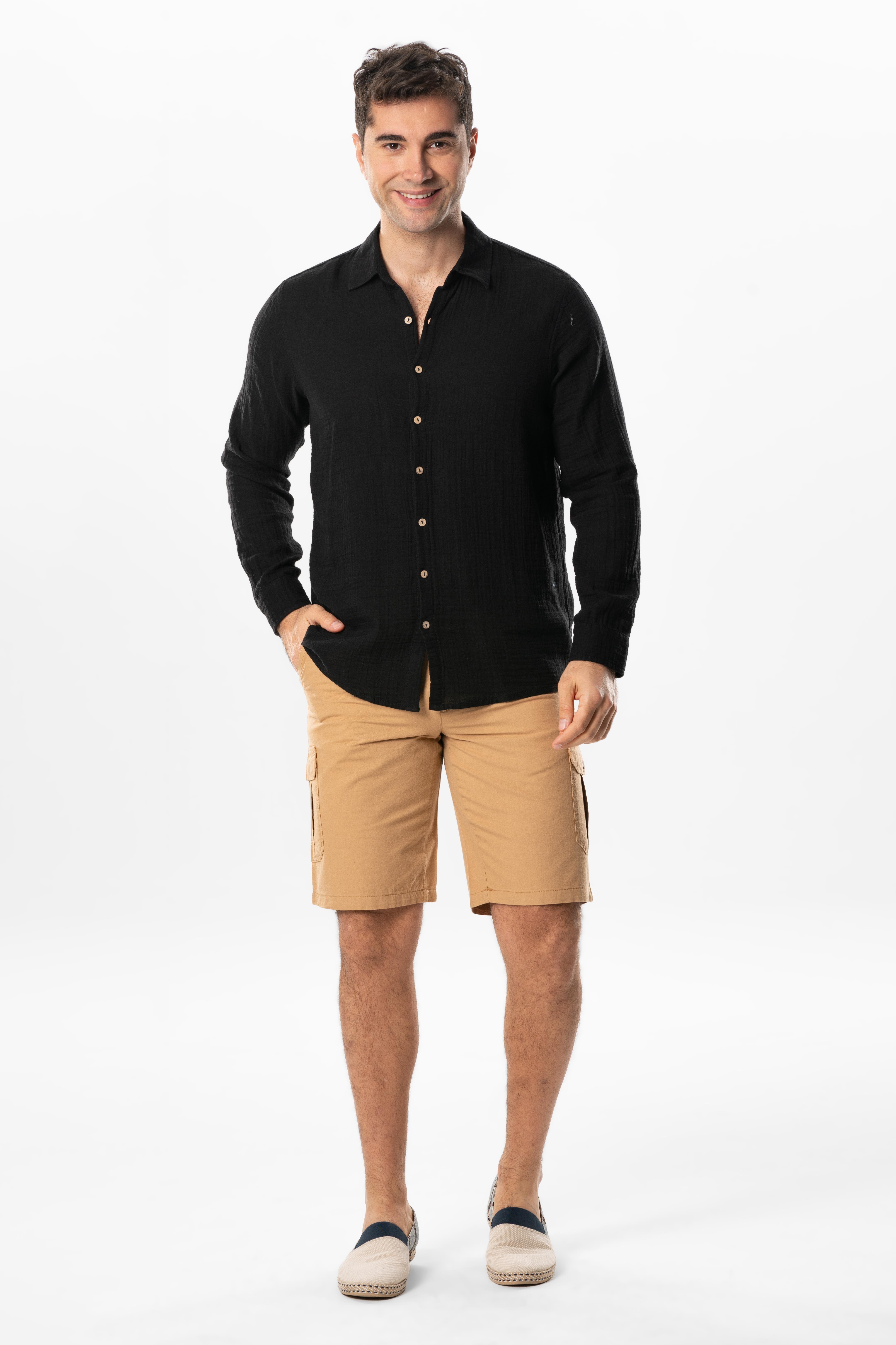 Long Sleeve Muslin Summer Men's Shirt Black