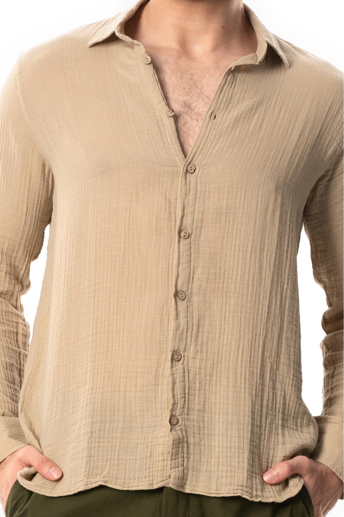 Long Sleeve Muslin Summer Men's Shirt Mink 