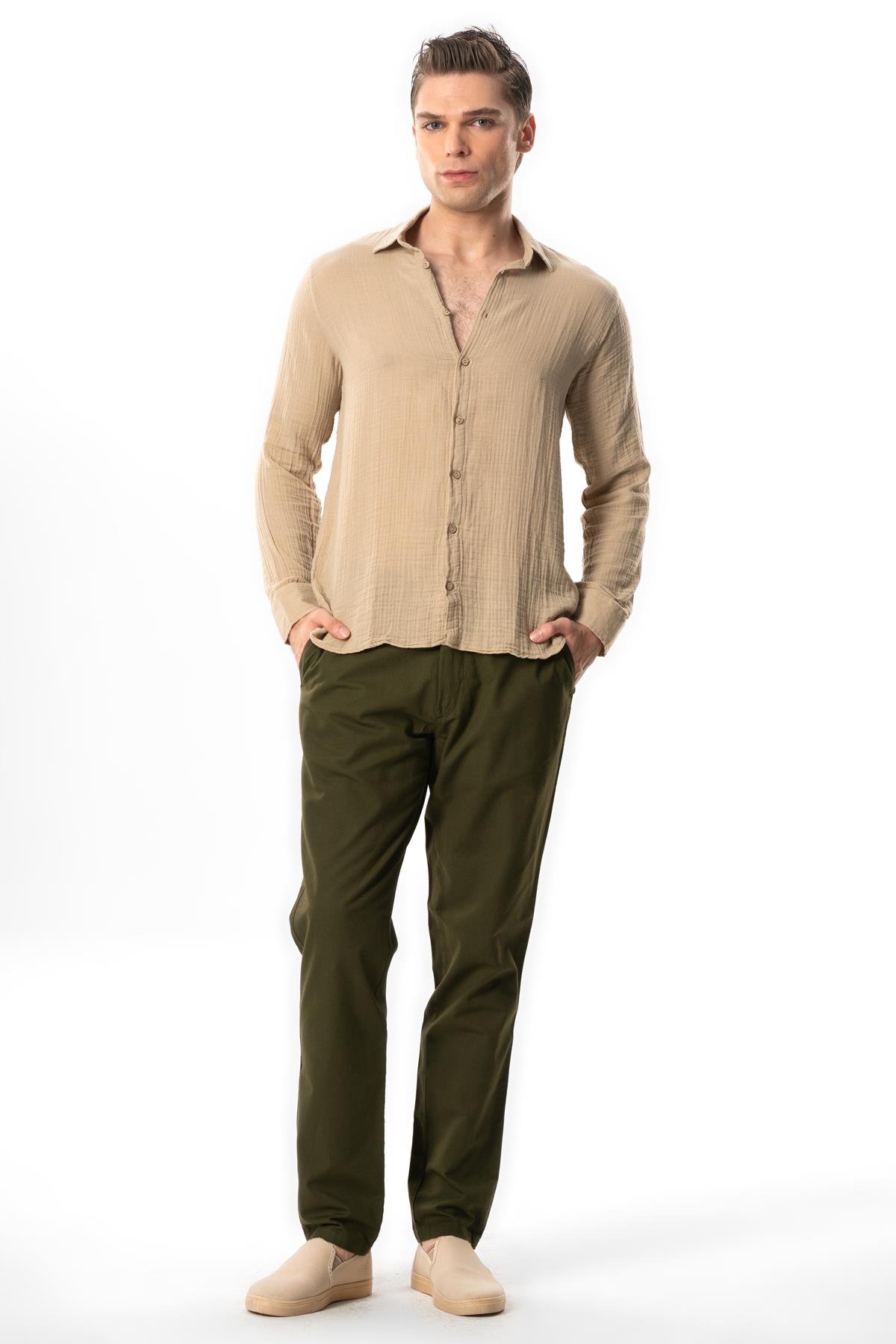 Long Sleeve Muslin Summer Men's Shirt Mink 