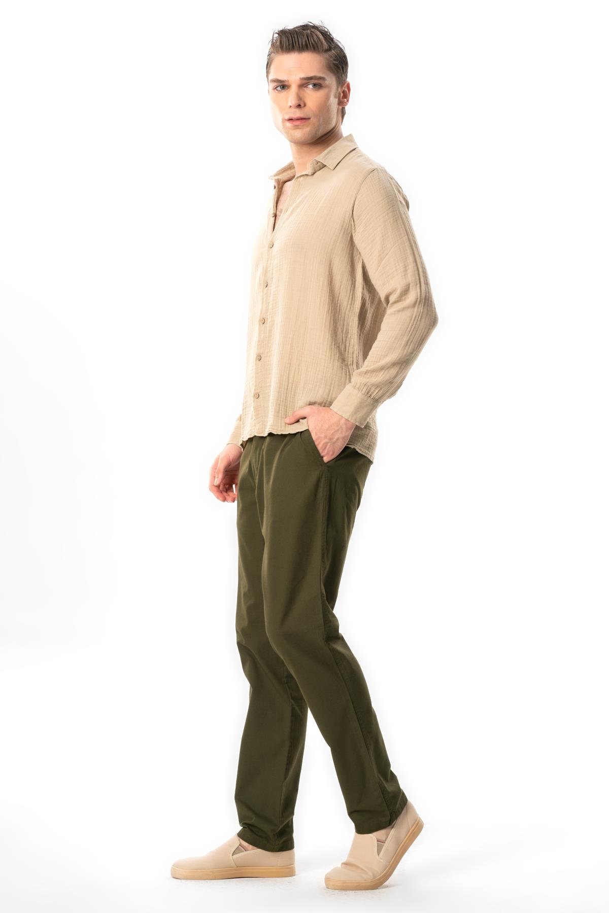 Long Sleeve Muslin Summer Men's Shirt Mink 