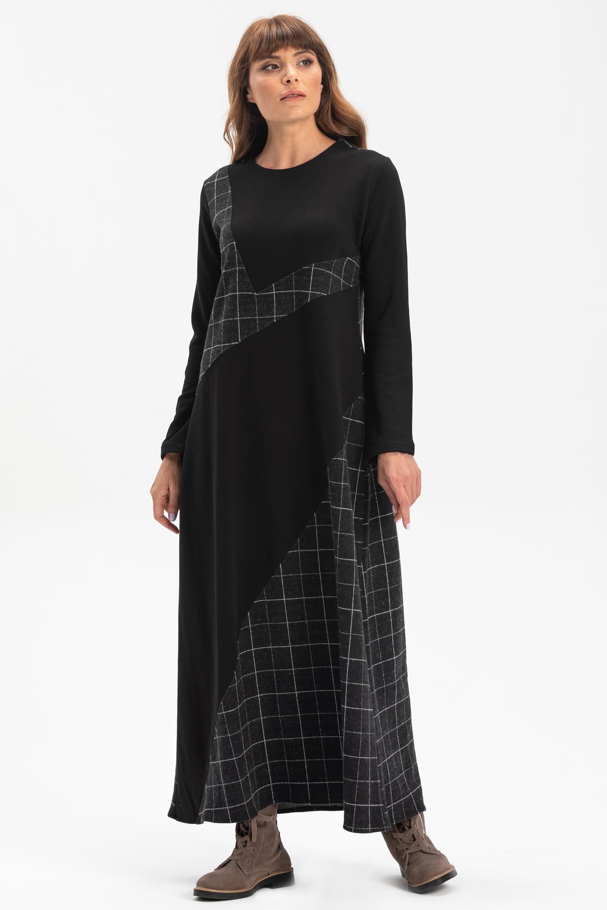 Long Sleeve Flannel Nehir Long Dress Black