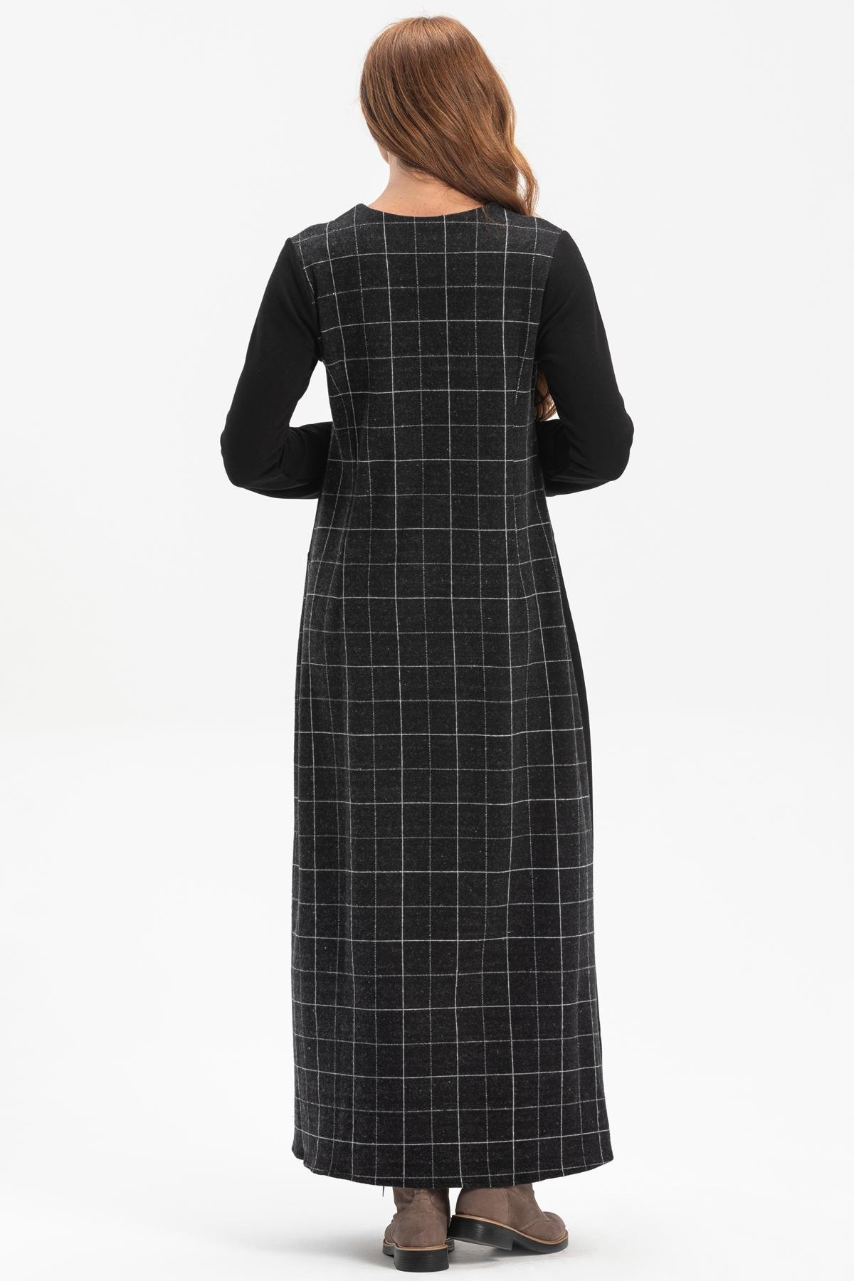 Long Sleeve Flannel Nehir Long Dress Black