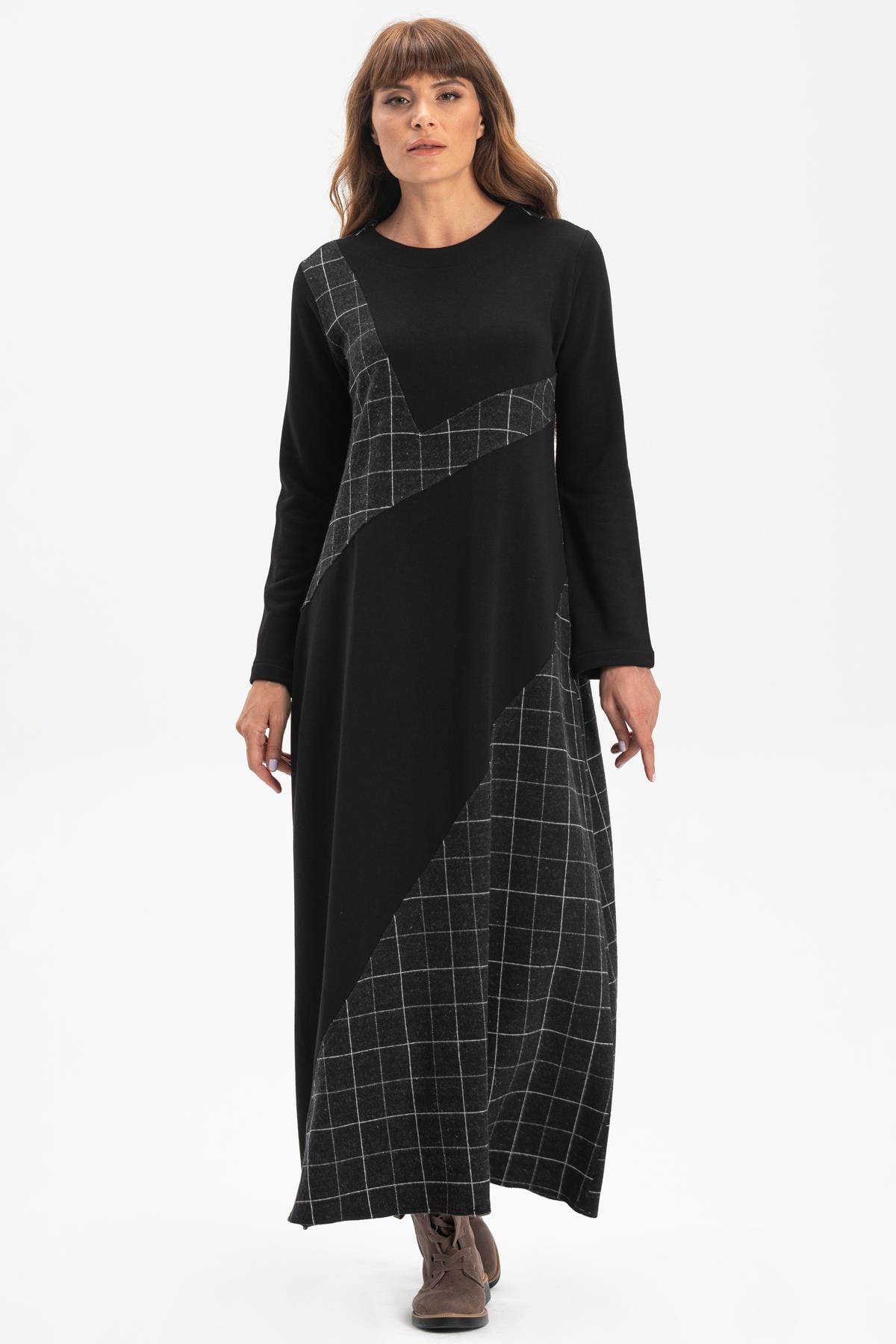 Long Sleeve Flannel Nehir Long Dress Black