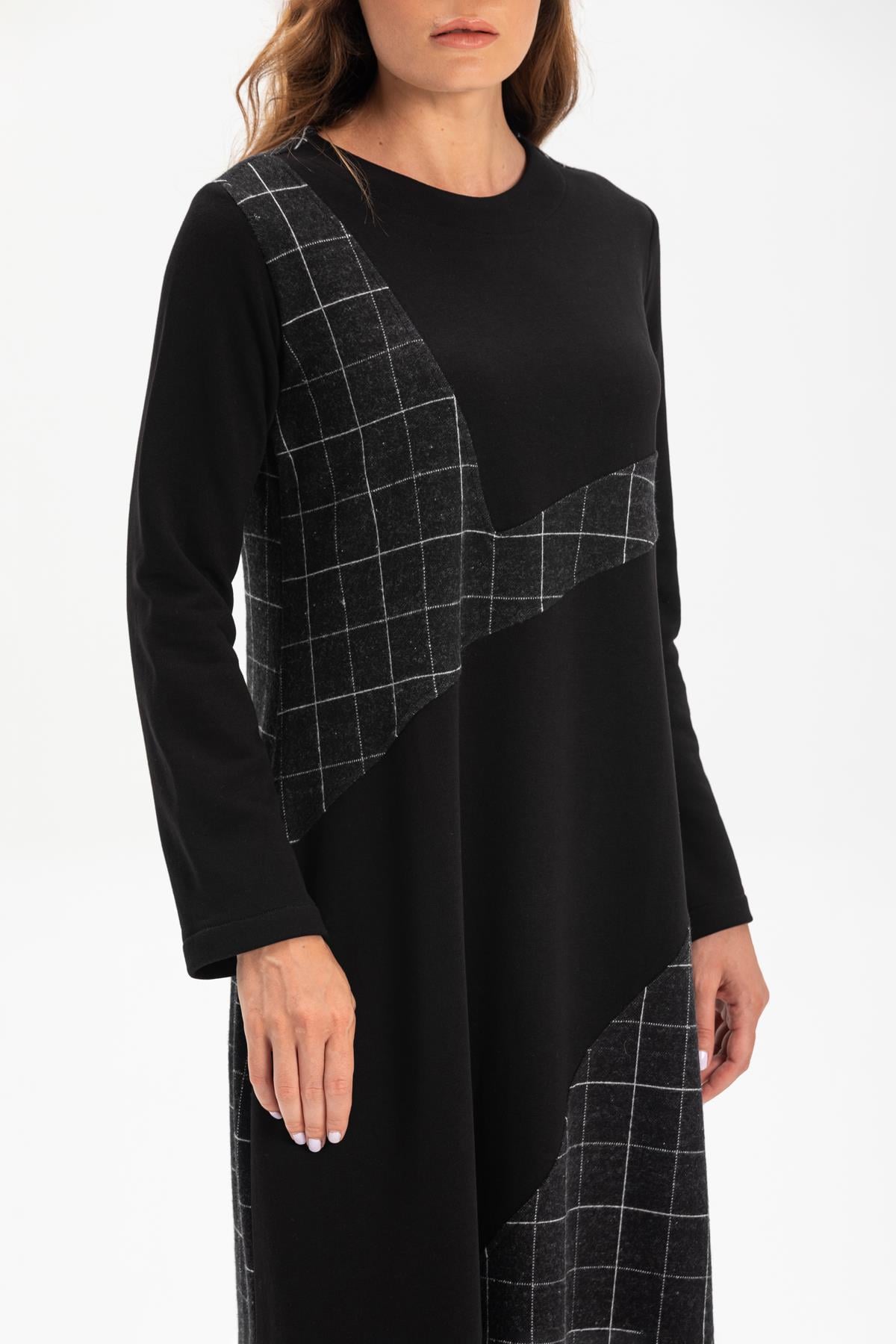 Long Sleeve Flannel Nehir Long Dress Black