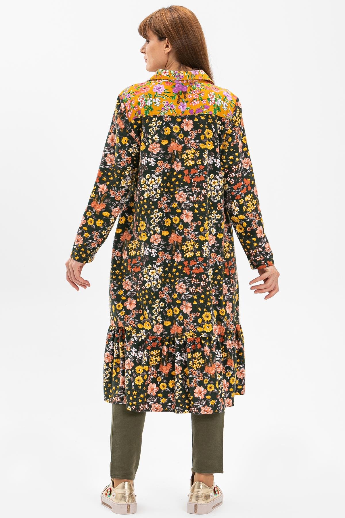 Uzun Kol Nihal Pazen Sonbahar ve Kışlık Tunik Bahar Desen Haki Hk