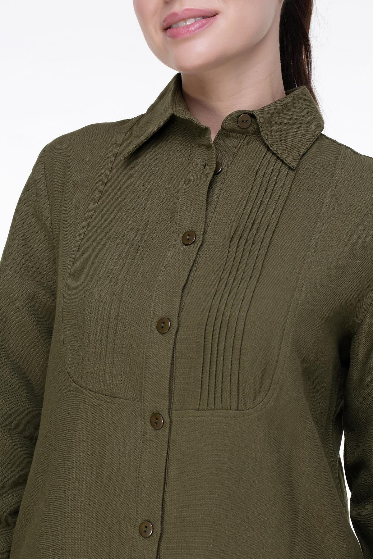 Uzun Kol Nuray Baskılı Pazen Tunik Haki Hk