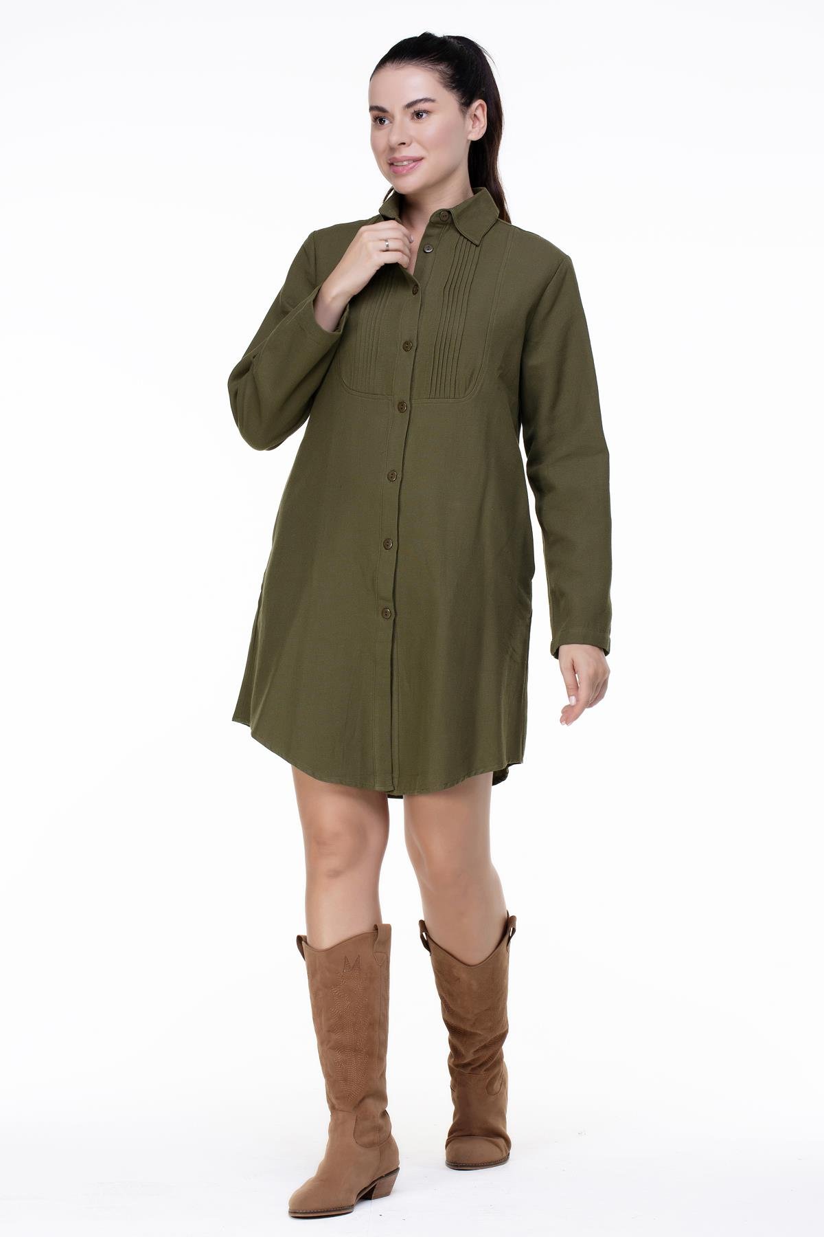 Uzun Kol Nuray Baskılı Pazen Tunik Haki Hk