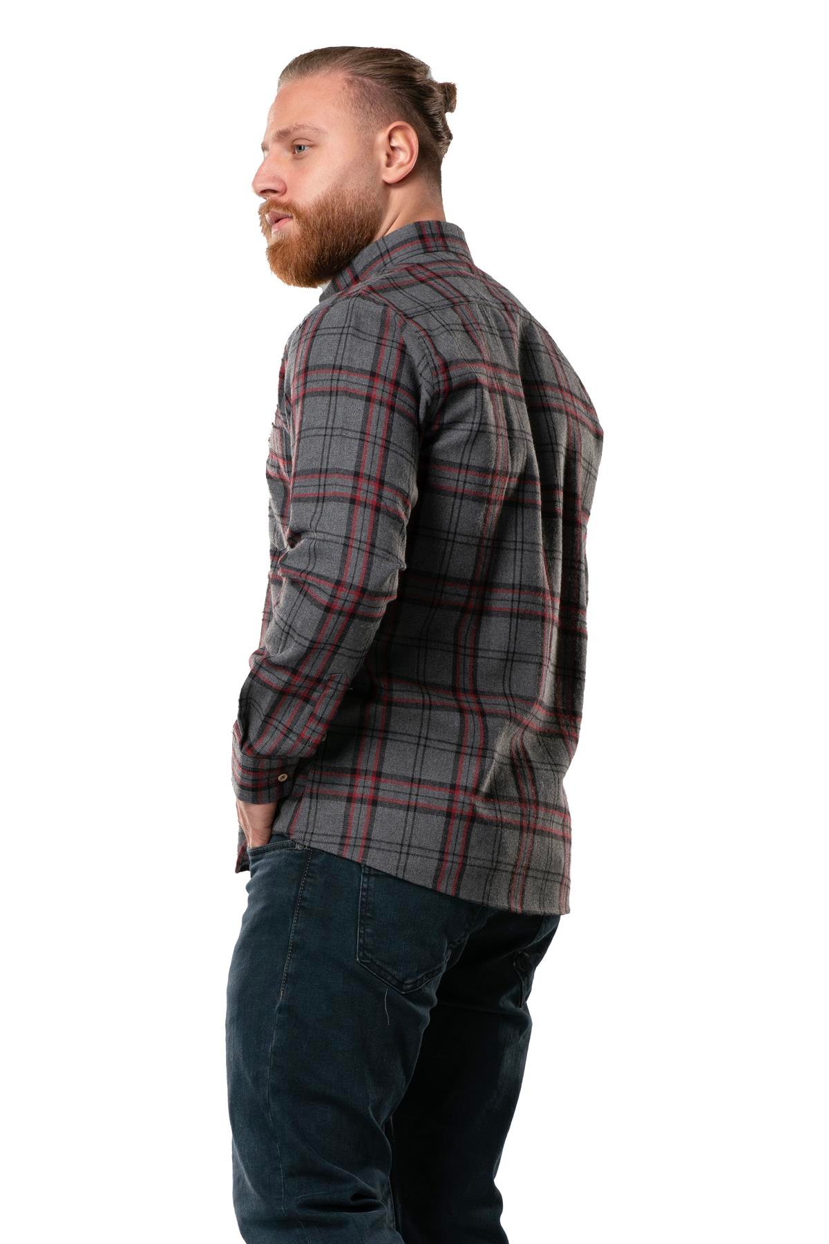 Uzun Kol Oduncu Erkek Pazen Sonbahar ve Kışlık Gömlek Siyah Bordo Ekose 4046