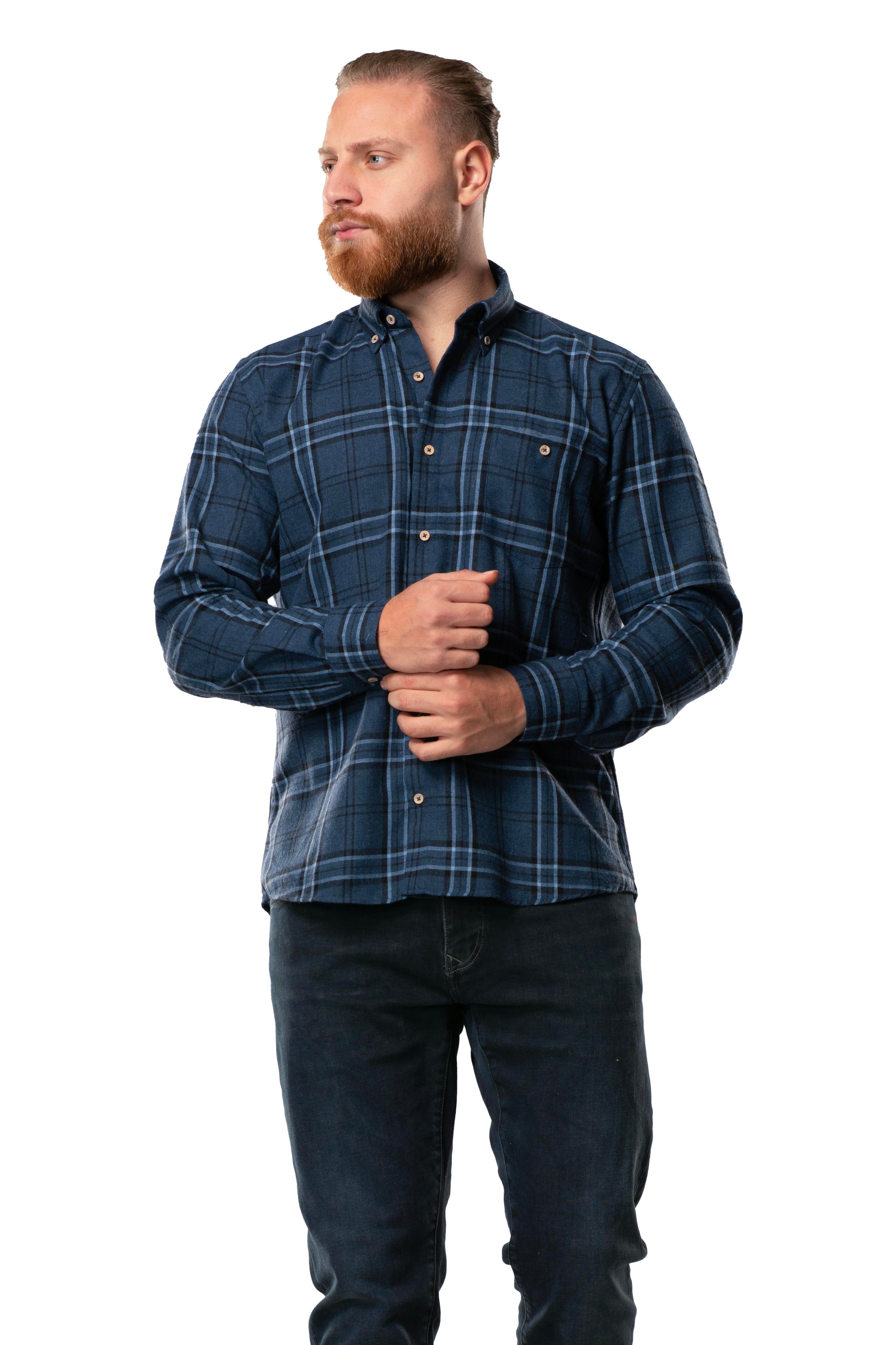 Uzun Kol Oduncu Erkek Pazen Sonbahar ve Kışlık Gömlek Lacivert Ekose 4047