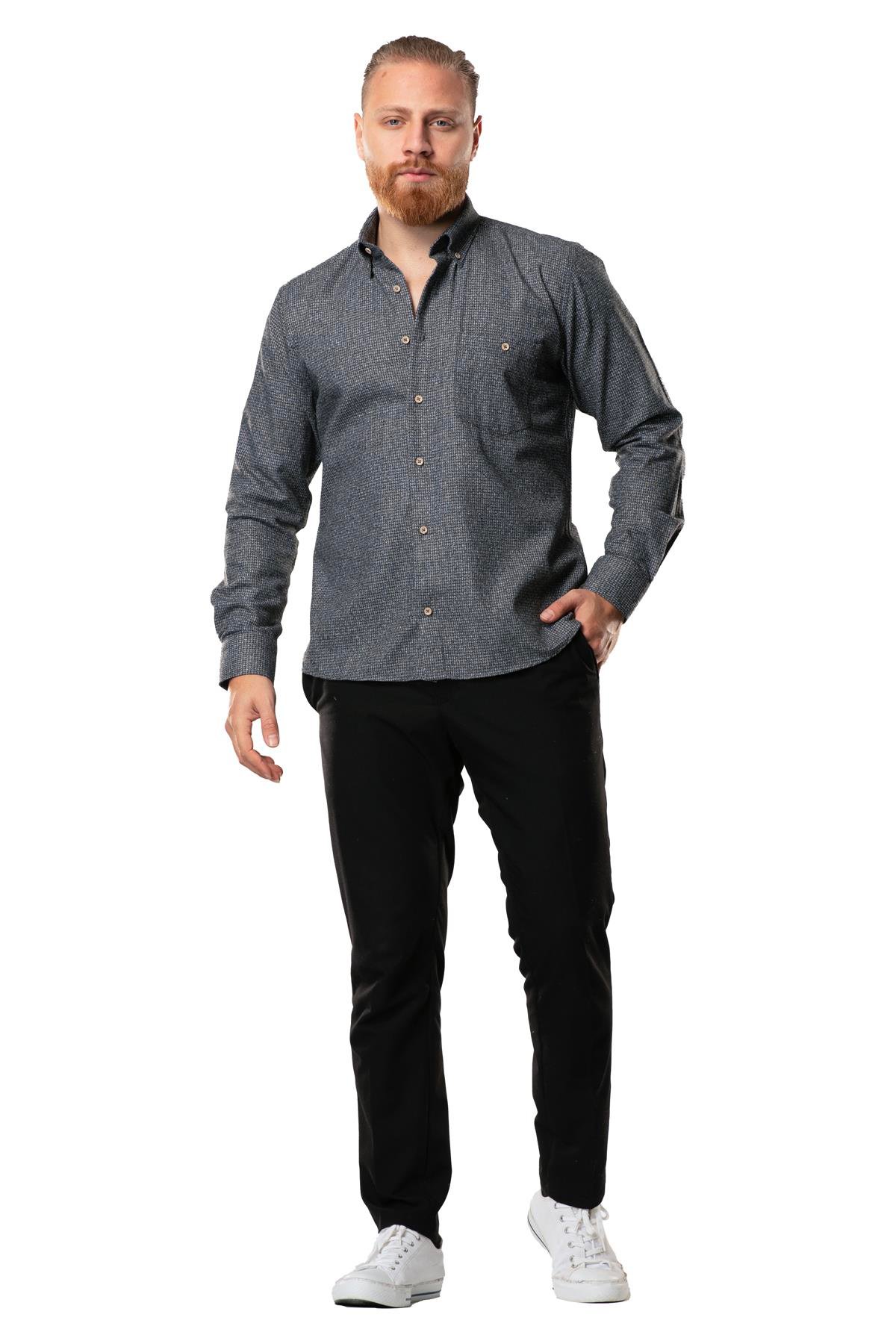 Uzun Kol Oduncu Erkek Pazen Sonbahar ve Kışlık Gömlek Kaz Ayağı Füme 4048