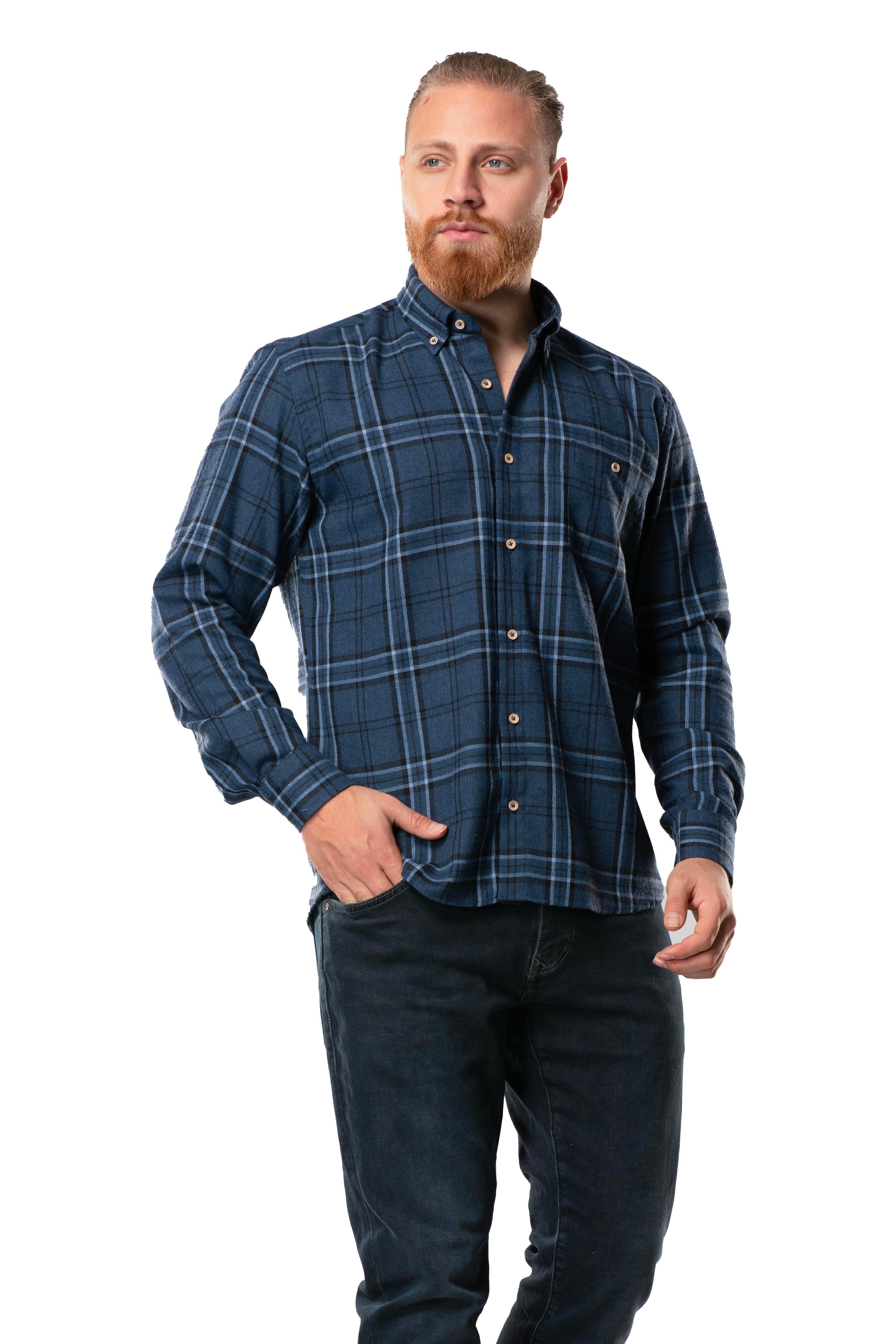 Uzun Kol Oduncu Erkek Pazen Sonbahar ve Kışlık Gömlek Lacivert Ekose 4047