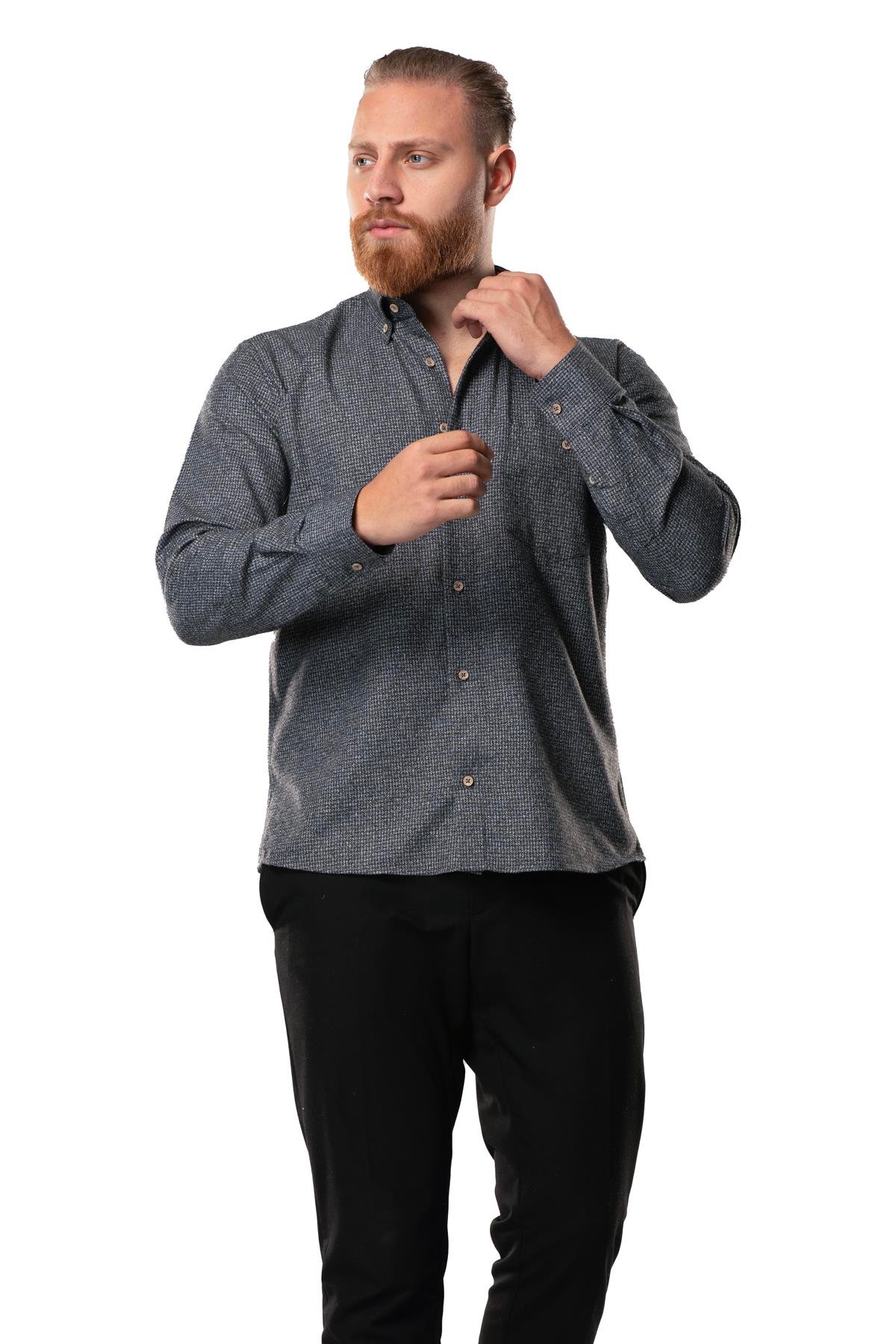 Uzun Kol Oduncu Erkek Pazen Sonbahar ve Kışlık Gömlek Kaz Ayağı Füme 4048